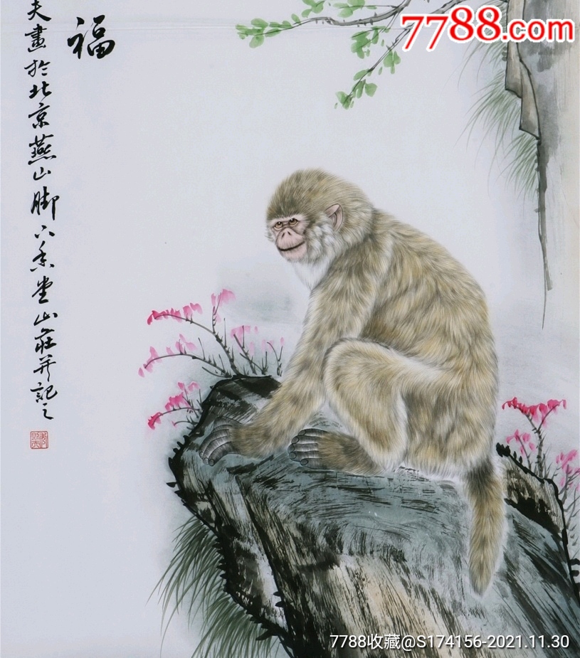 季则夫《金猴献福》_花鸟国画原作_图片收藏_回收价格_7788老酒收藏