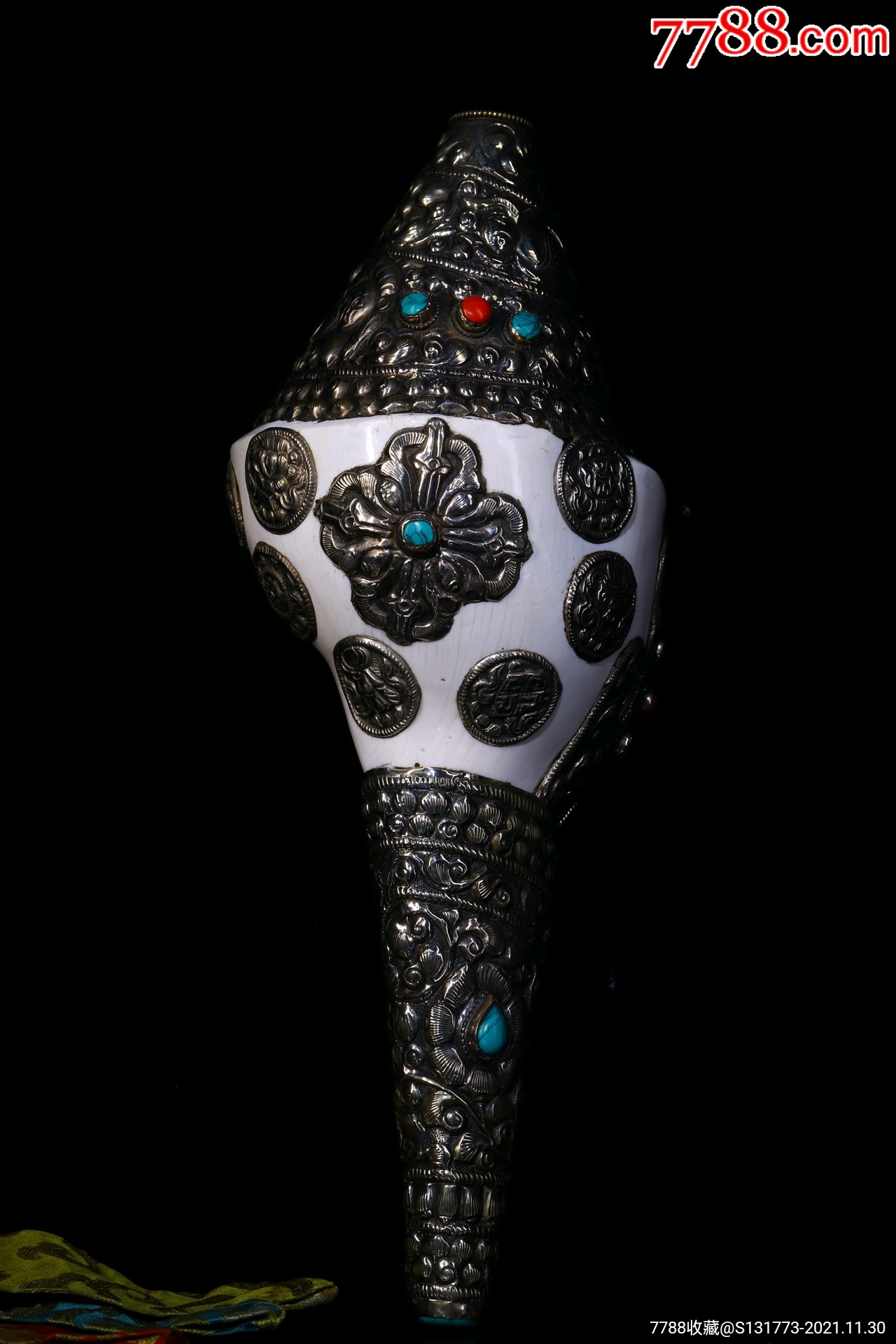 天然海螺纯手工镶嵌宝石八宝法螺高335㎝宽13㎝重约950克