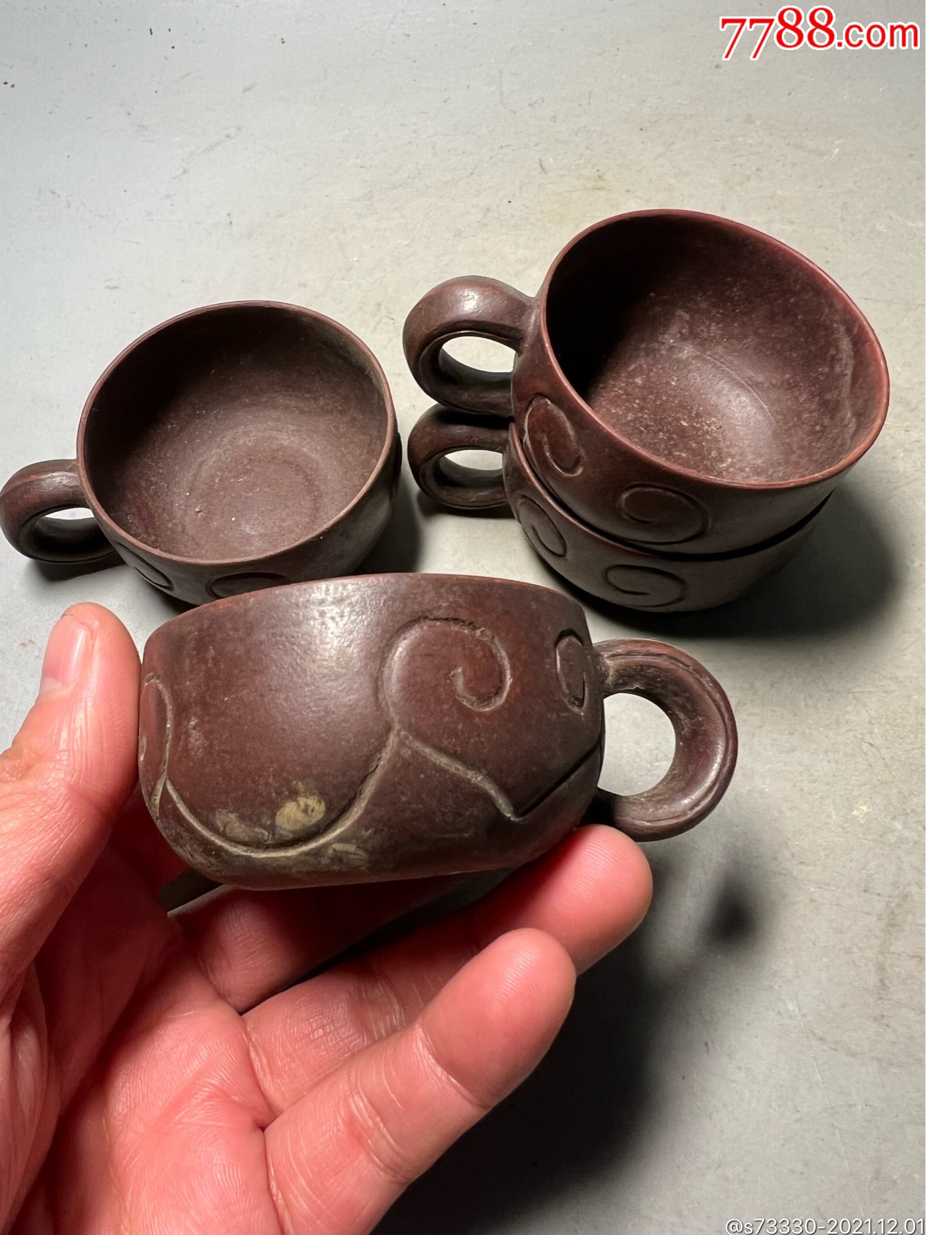 创汇期如意头紫砂小杯子4只合售