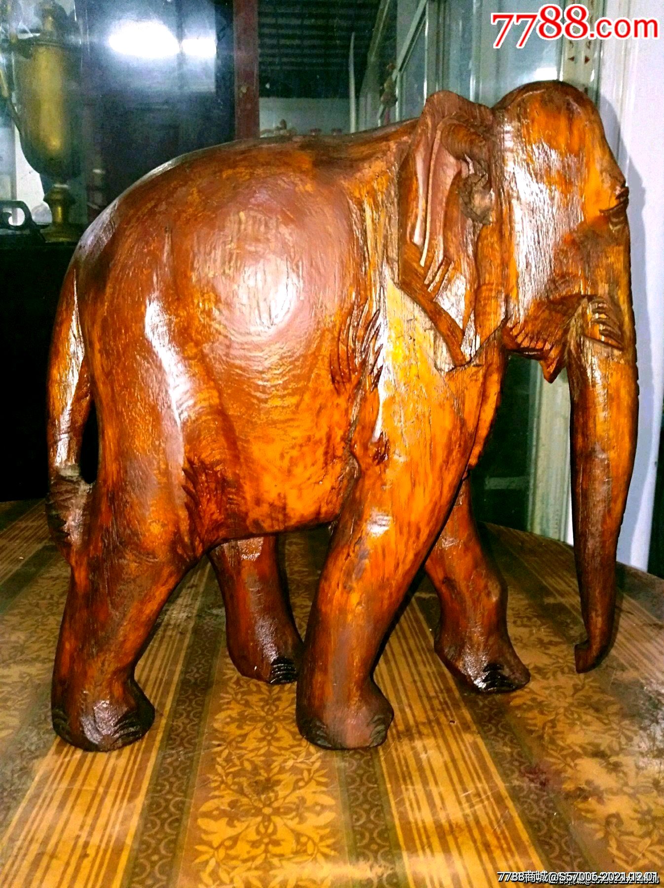 老红木纯手工雕大象摆件(包快递)_木雕摆件_平安久久【7788收藏__收藏