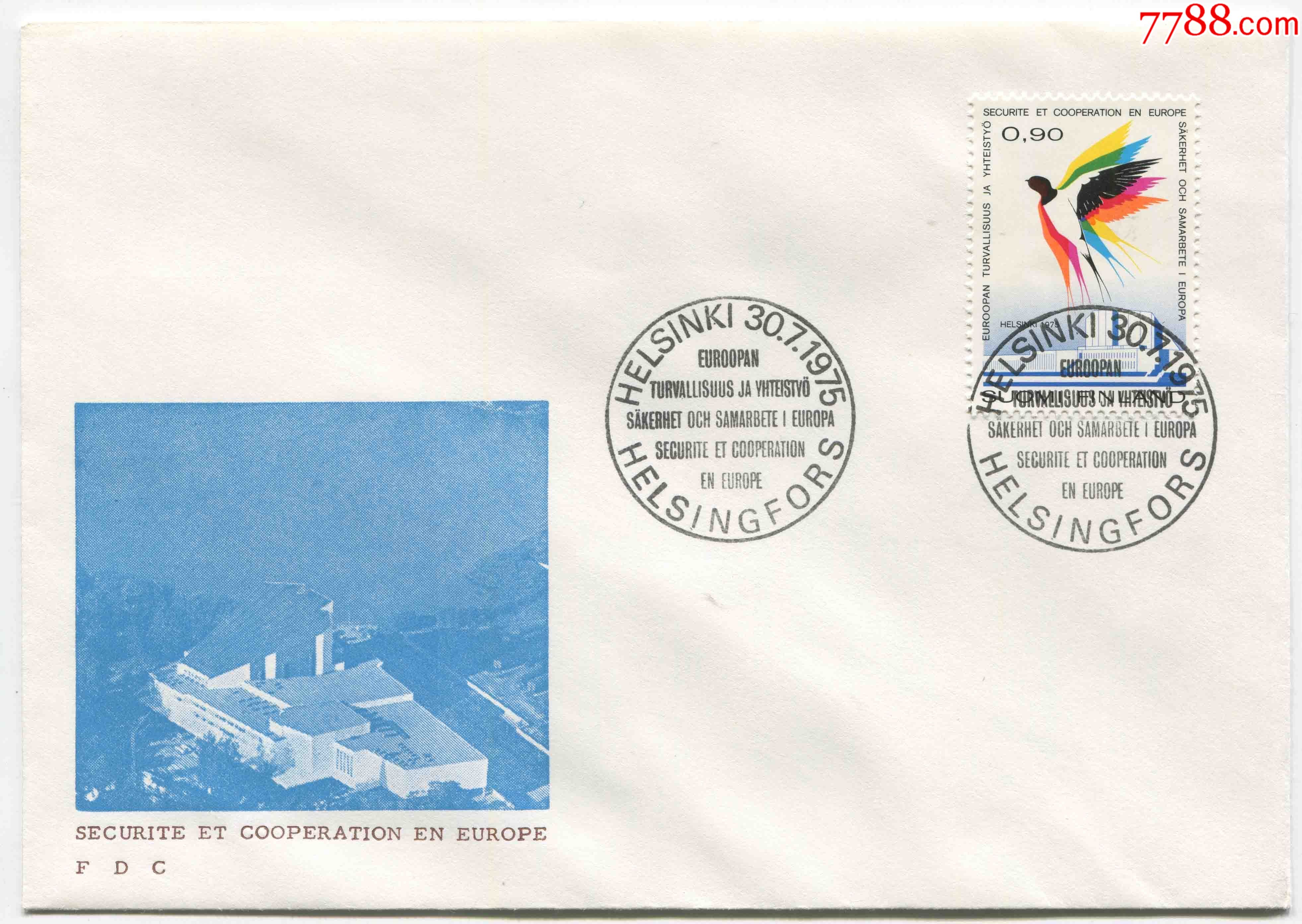 芬兰邮票1975年欧洲安全和合作会议燕子1全首日封fdcb37
