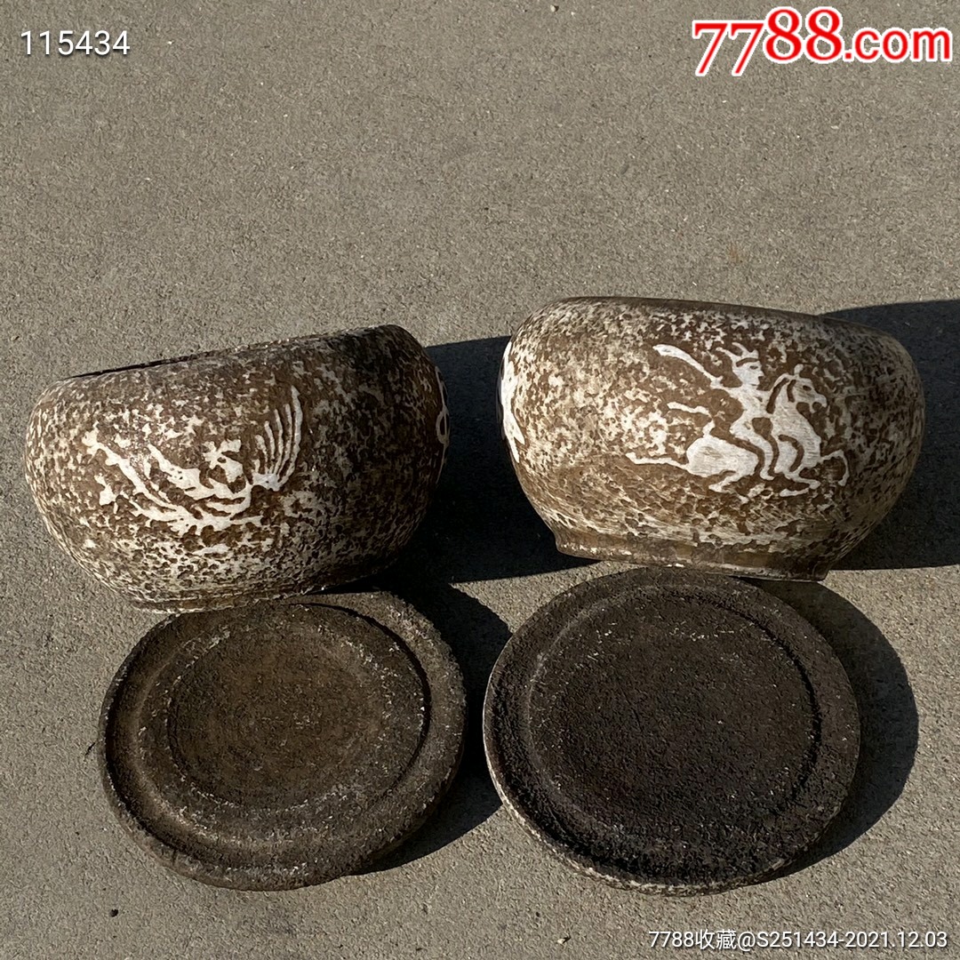 汉白玉八卦围棋罐一对