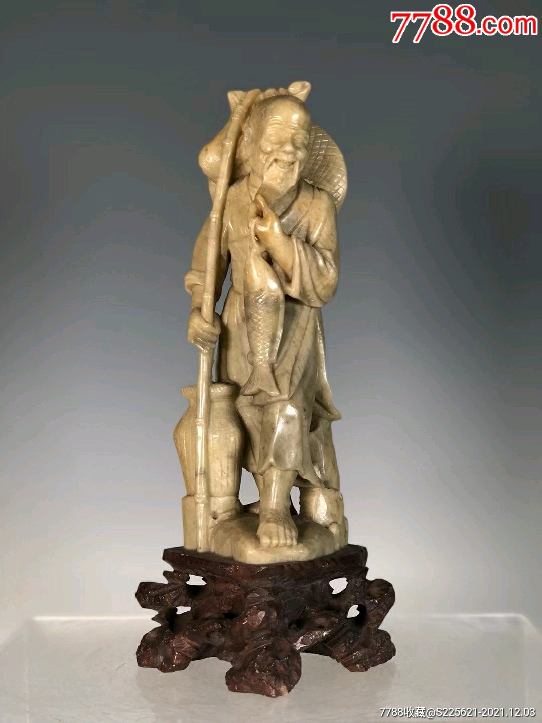 青田石雕渔翁得利人物像