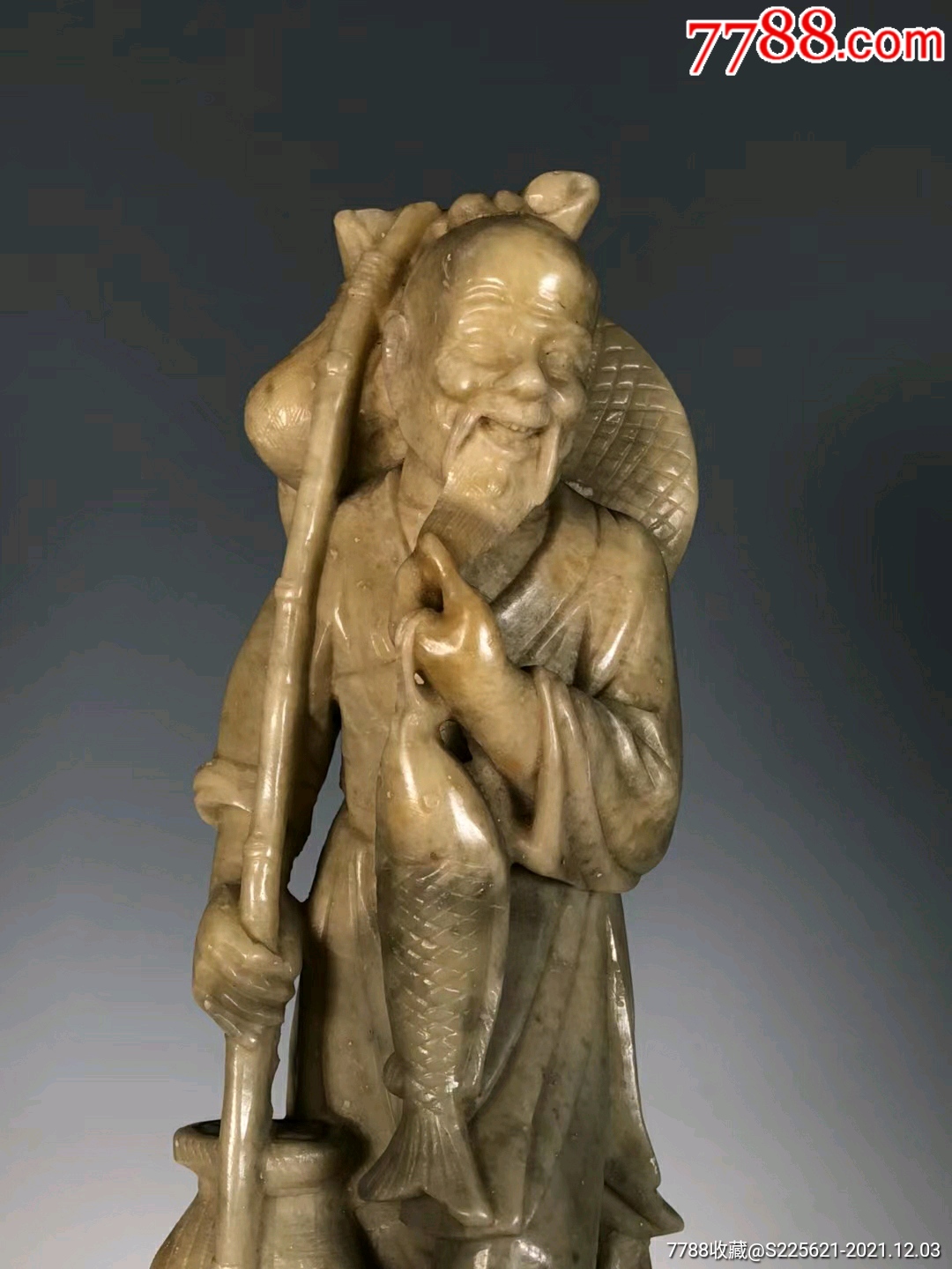 青田石雕渔翁得利人物像