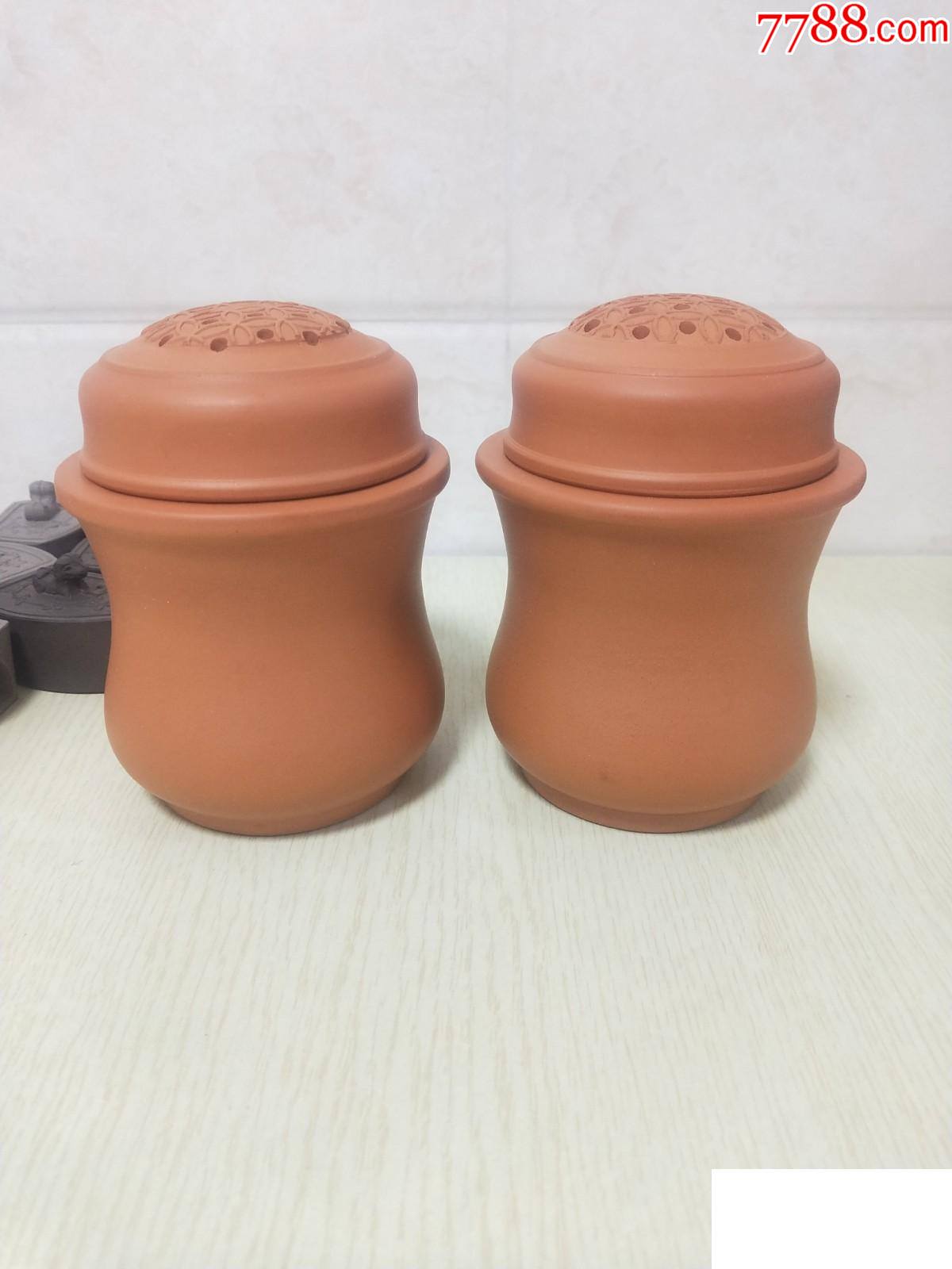 天津制罐名家——陈书得,红泥蟋蟀叫罐一对(颜色好,全品)-价格:500元