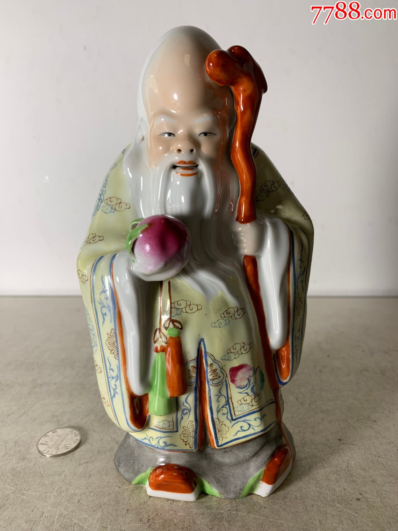 七八十年代少见造型粉彩寿星瓷像摆件