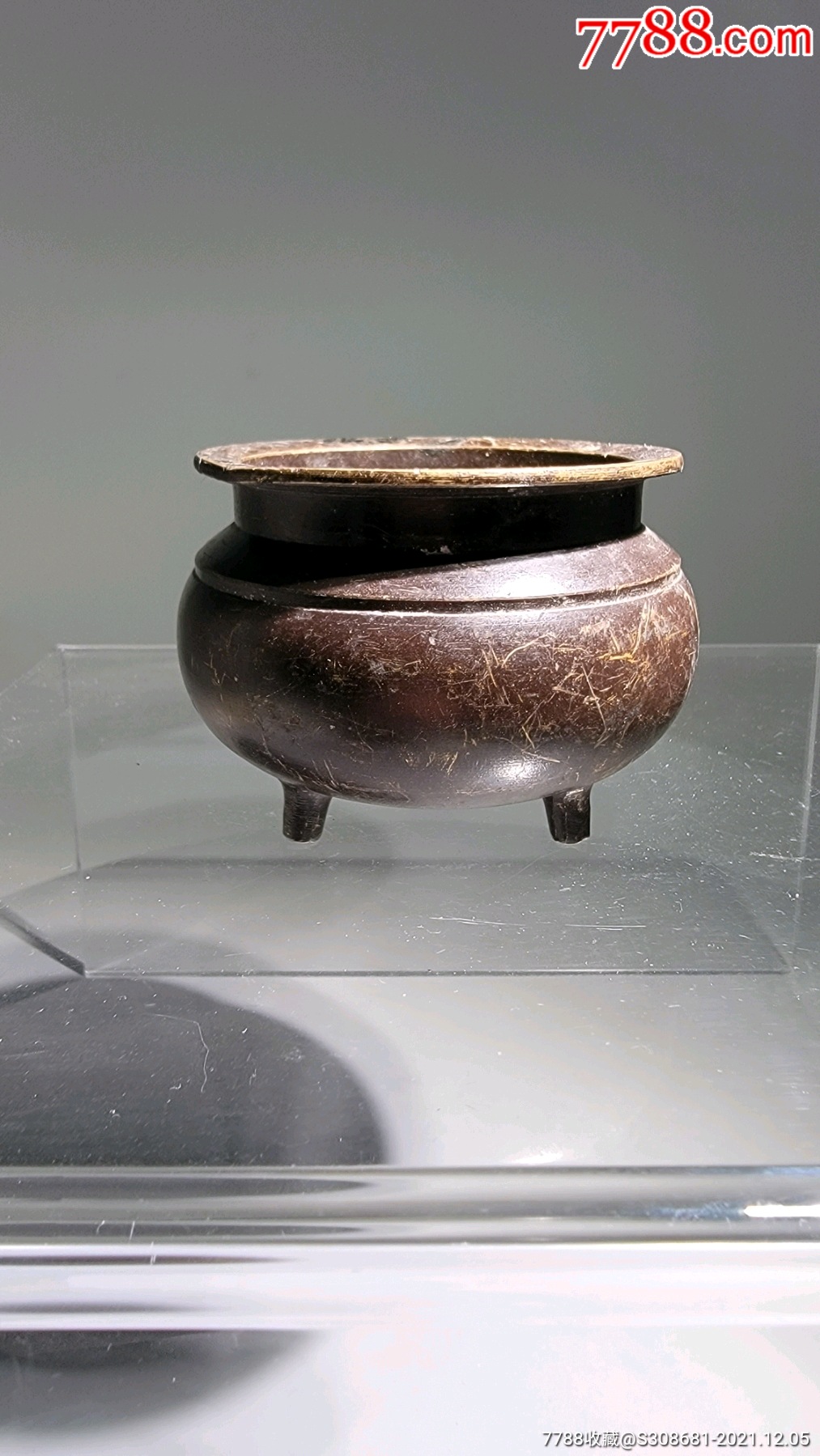 民国晚期或大几十年鬲式三足铜炉香道雅器包老保真口径7厘米高6厘米全