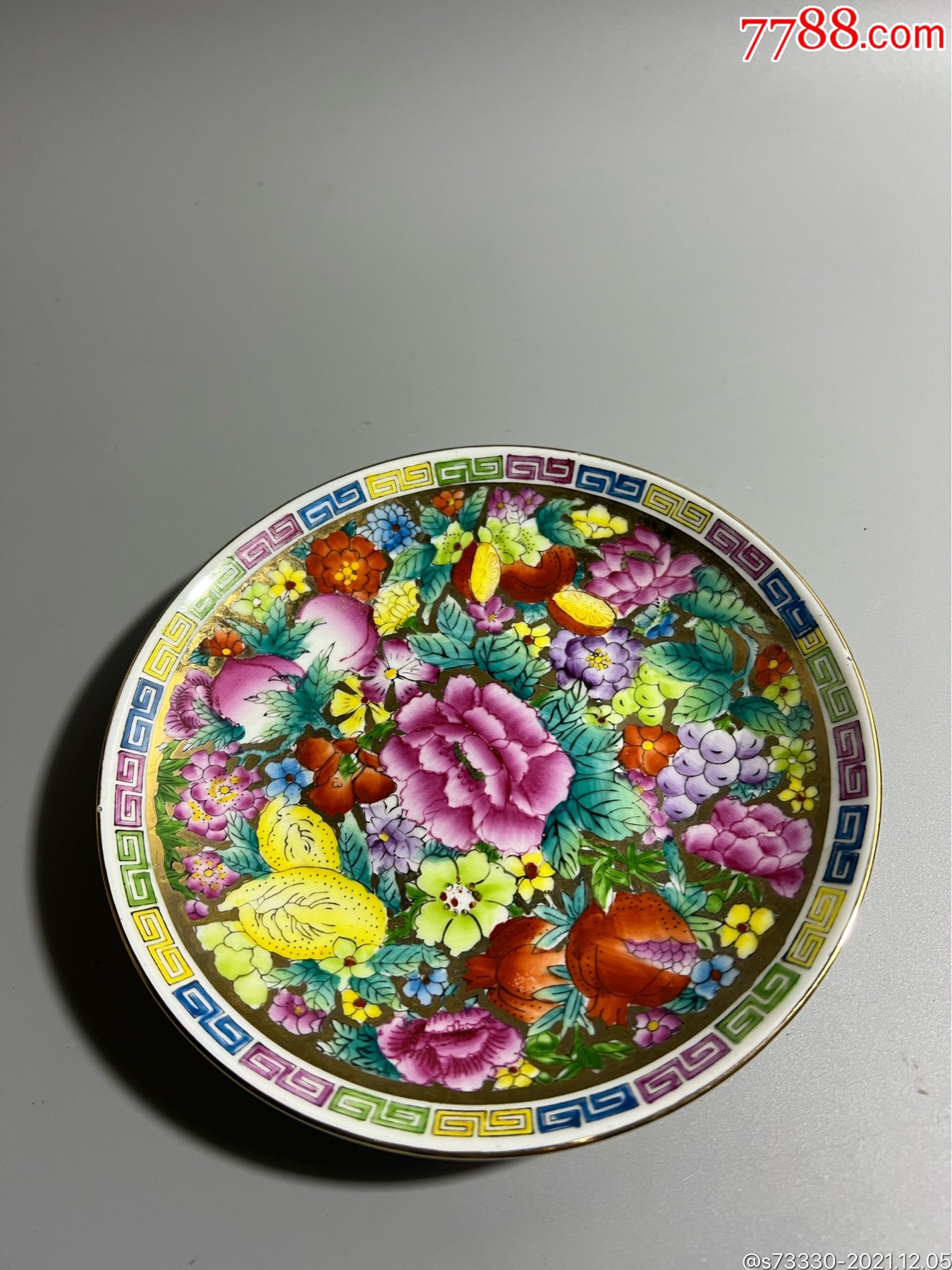 80年代左右中国潮彩全手工万花不落地小碟子一块2