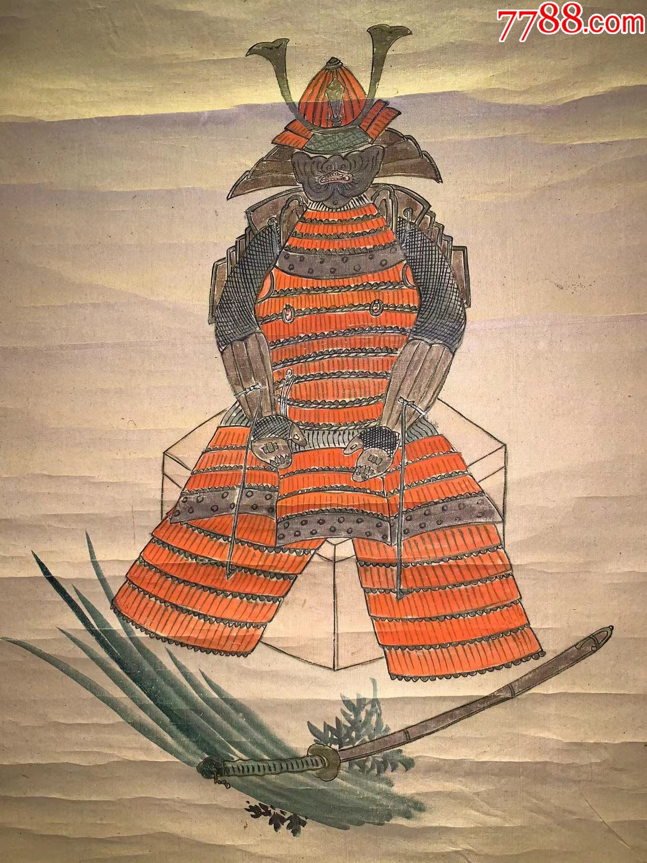 日本回流老字画武士铠甲4062中古真迹书画
