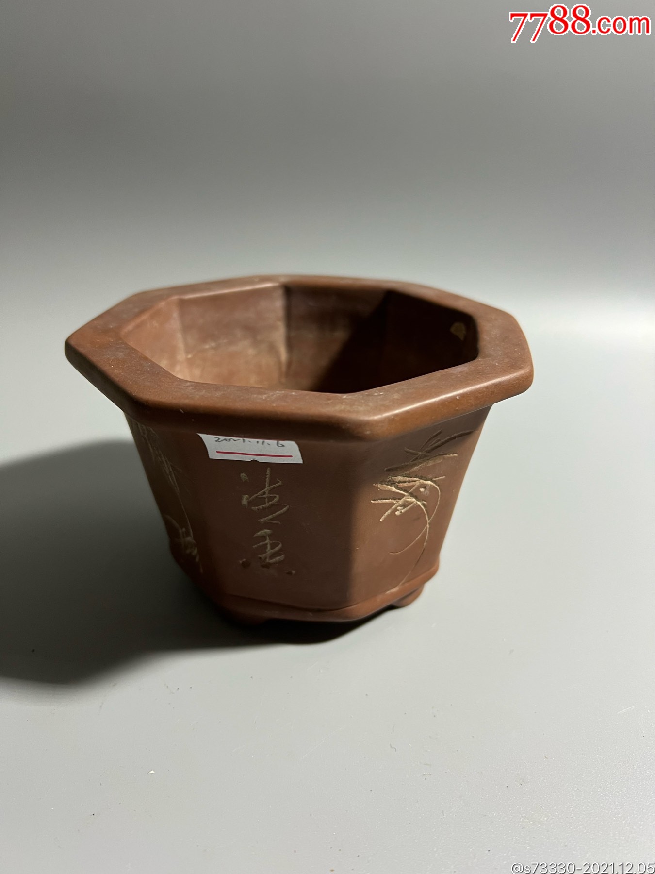 80年代左右,嵊县作者款,手刻八角紫砂花盆_价格80元_第1张_7788收藏