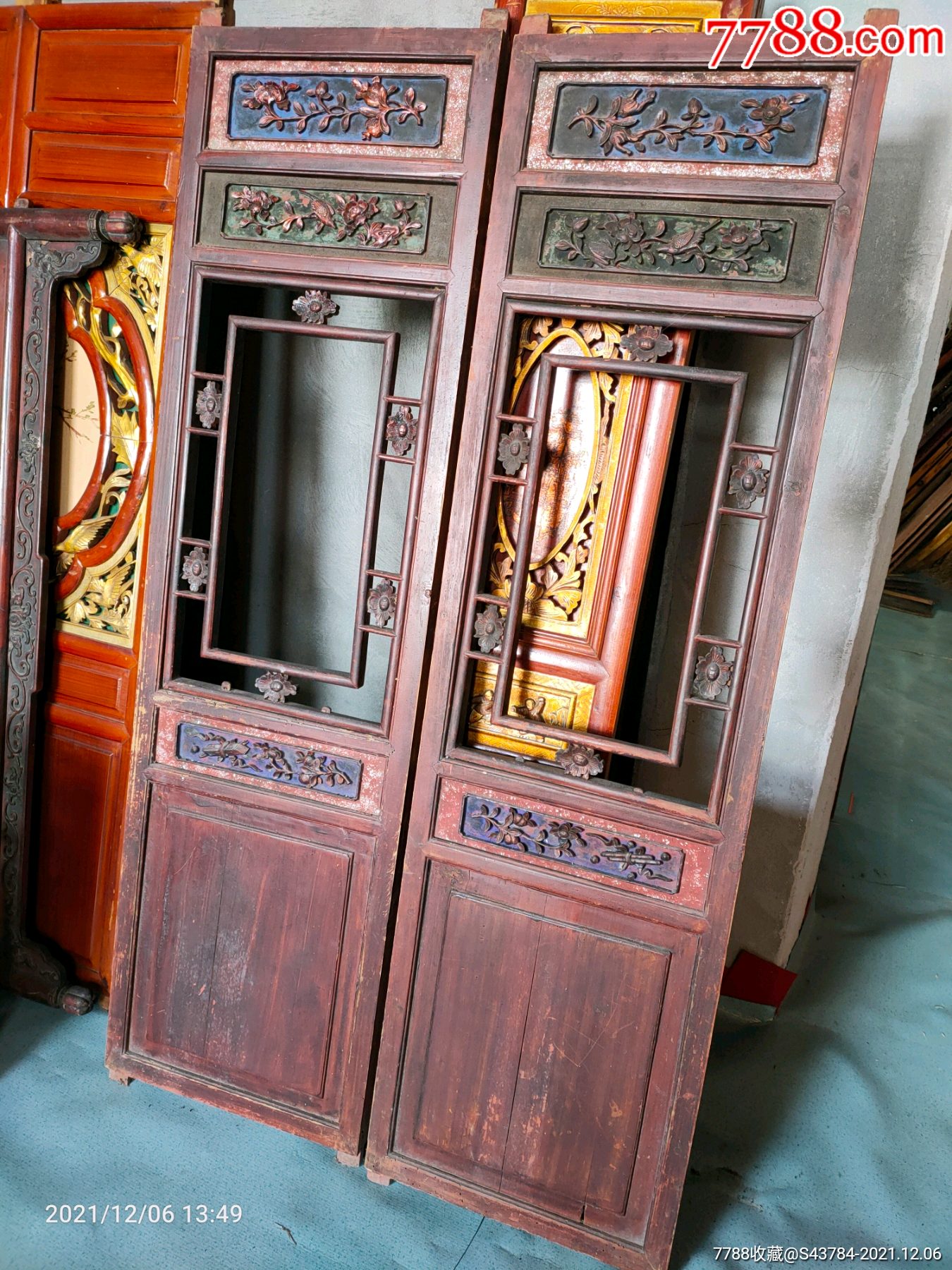 清代花鸟带窗老门老床面屏风