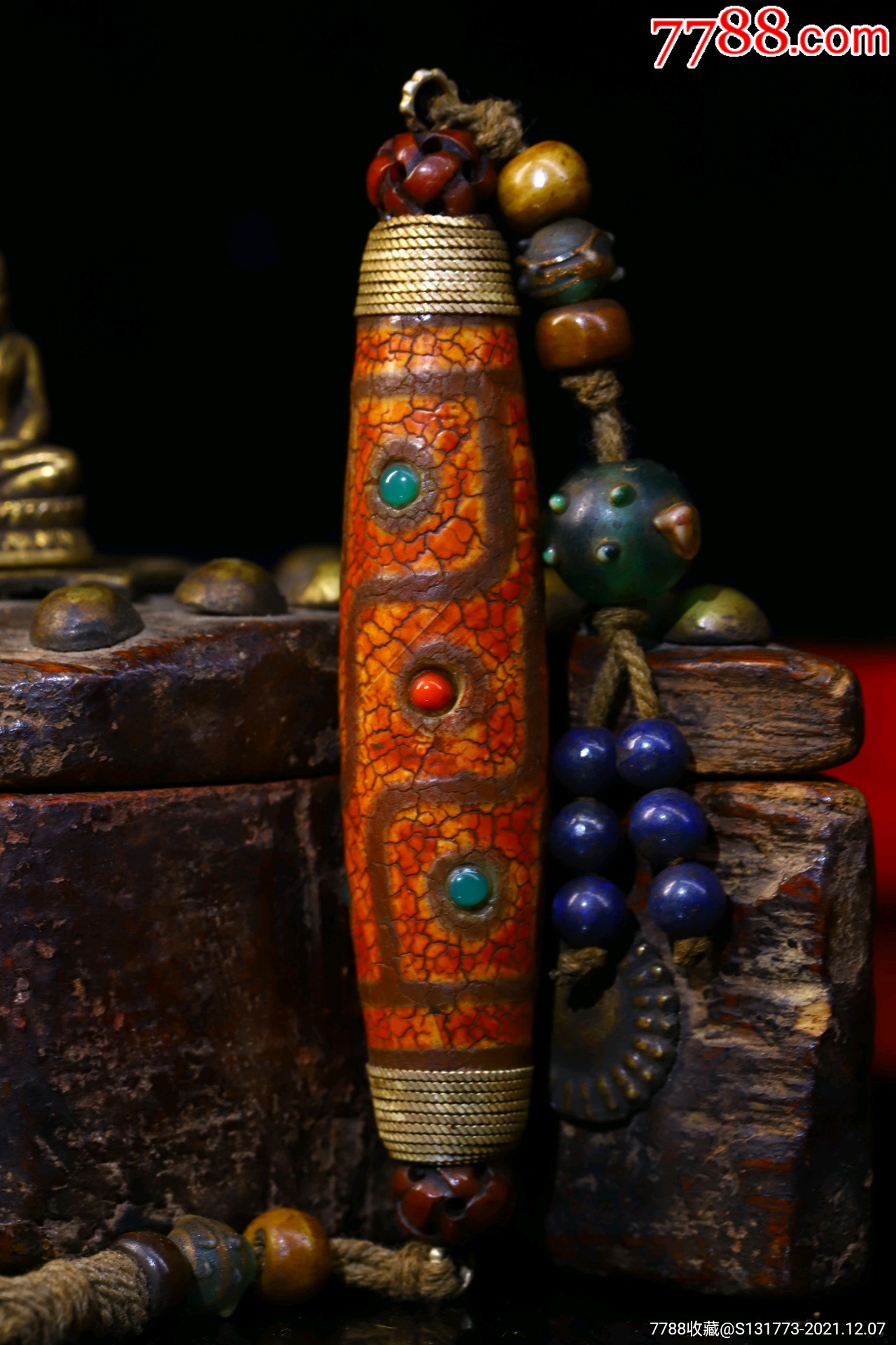 天然玛瑙纯手工掐丝镶嵌宝石天珠高10㎝直径18㎝重约55克