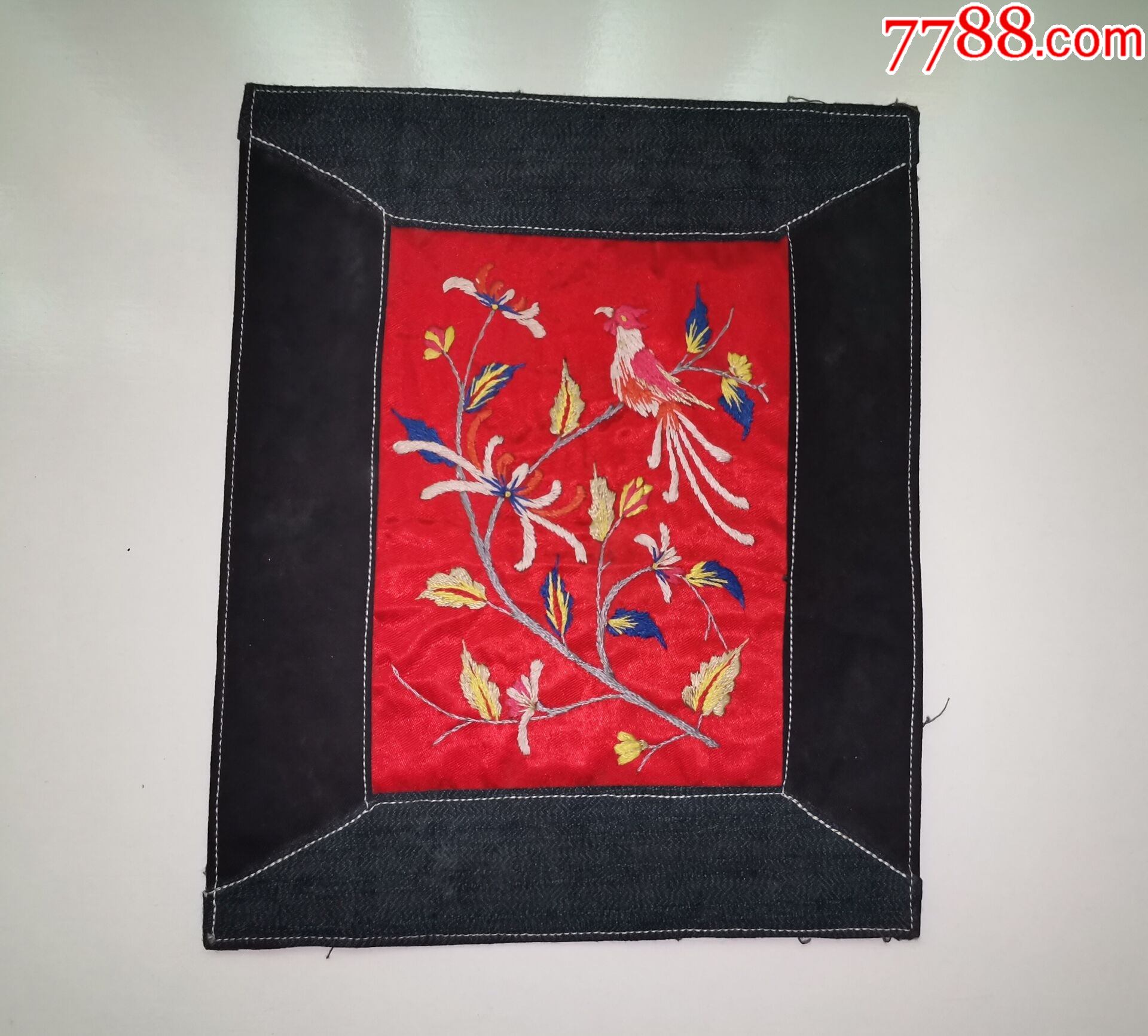 民国刺绣凤凰鸟花卉老背带兜片