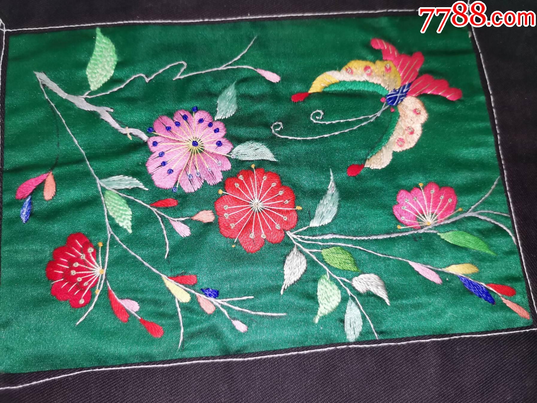 民国刺绣蝴蝶花卉老背带兜片