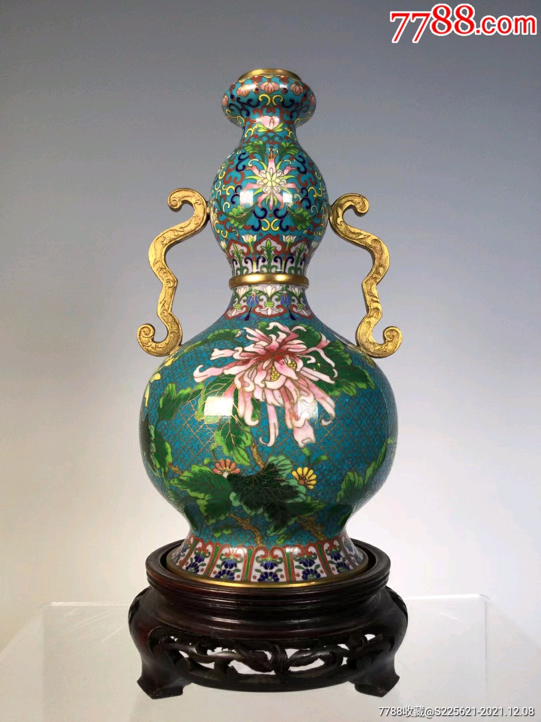 解放初景泰蓝双耳花鸟纹葫芦蒜头瓶_景泰蓝/珐琅_第1张_7788琉璃收藏