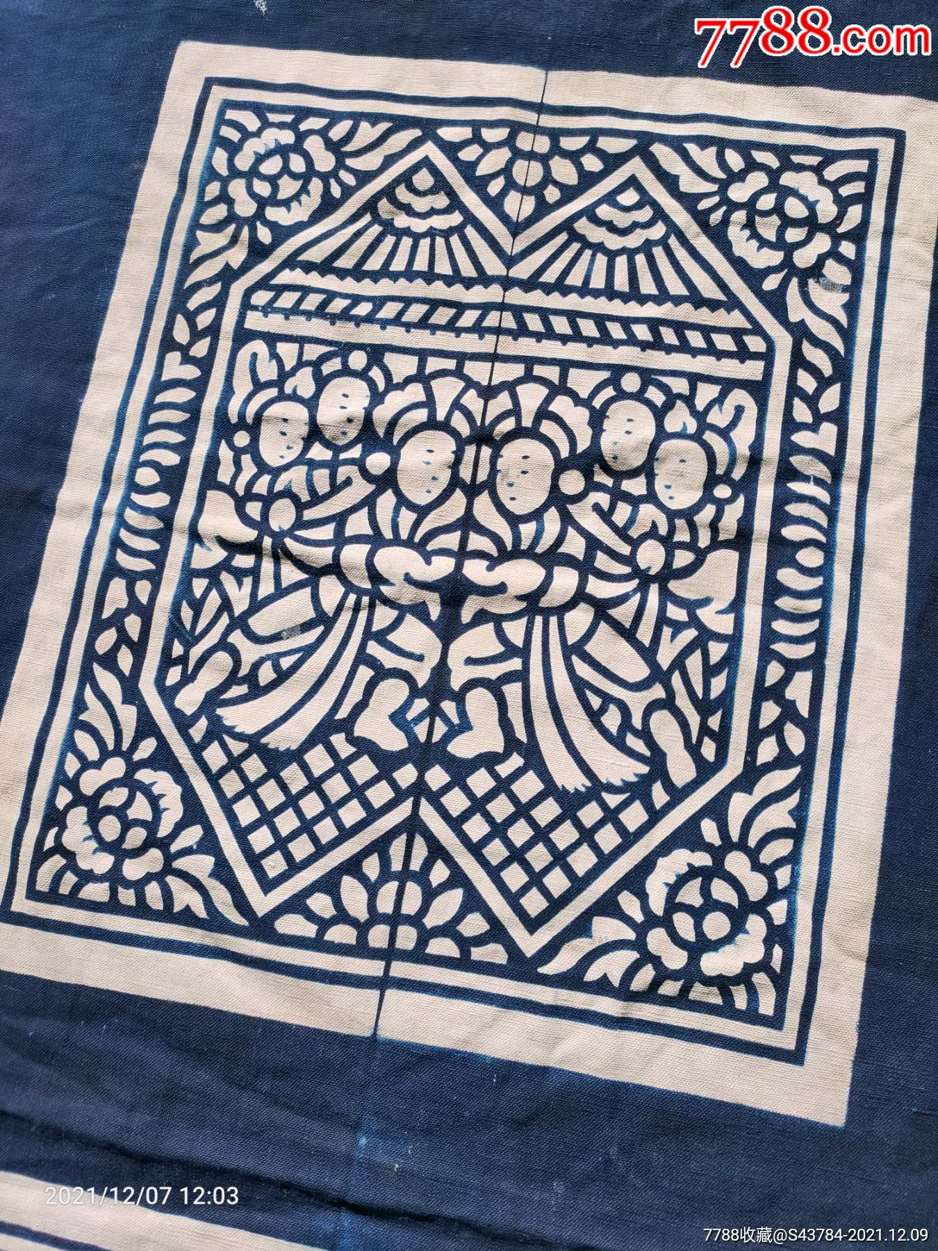 植物染戏曲蓝夹缬被面手织布被面老土布非遗