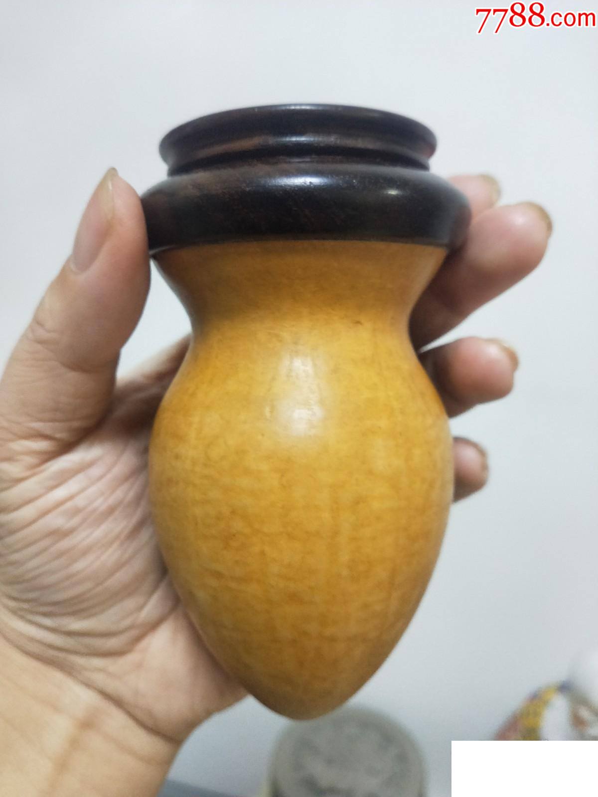 90年代的鸣虫葫芦一把养蝈蝈的纸模鸡心型硬木七孔口盖送胆簧