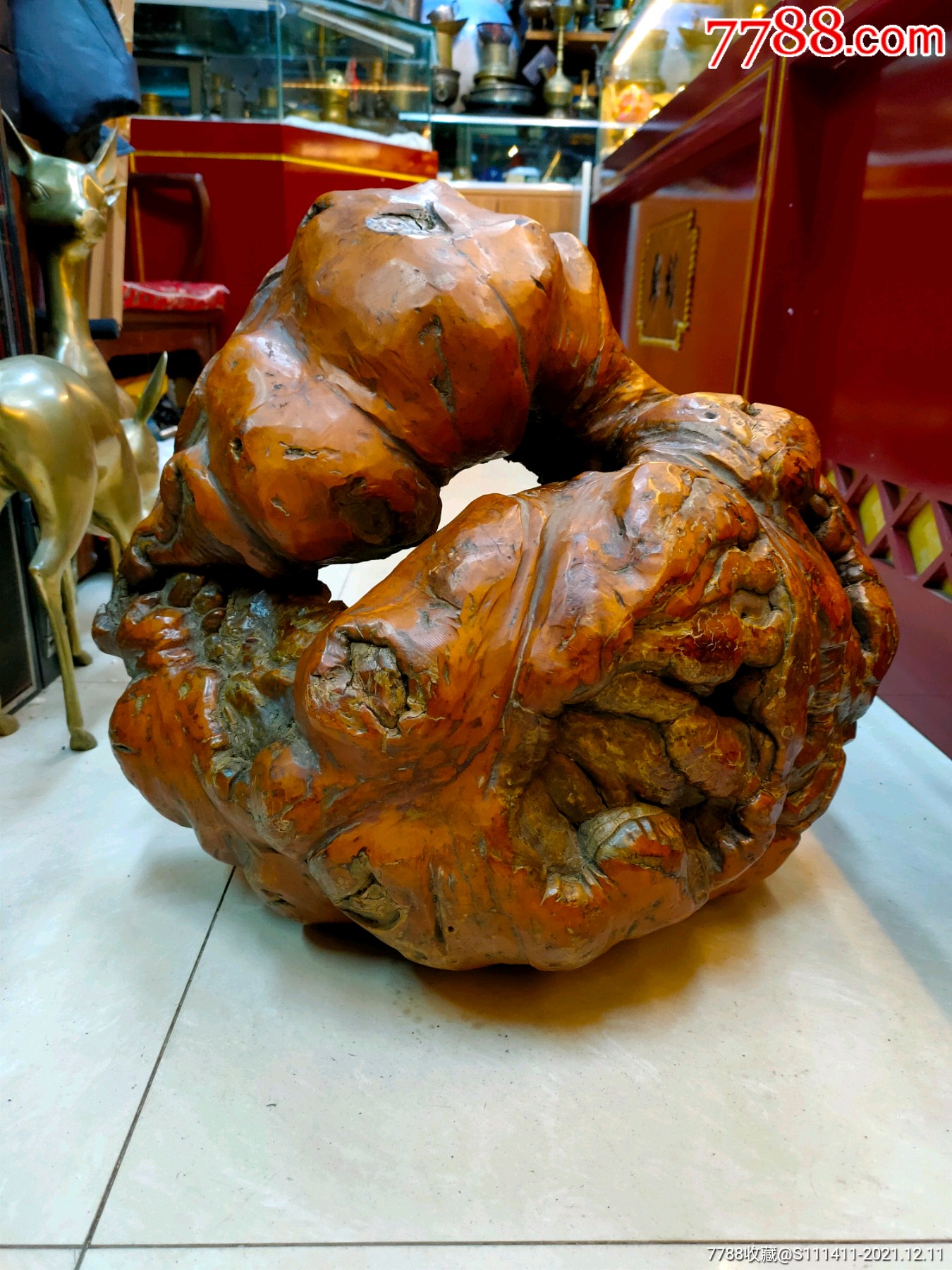 建国初期东北长白山橡木柞木树瘤包镂空摆件_其他根雕