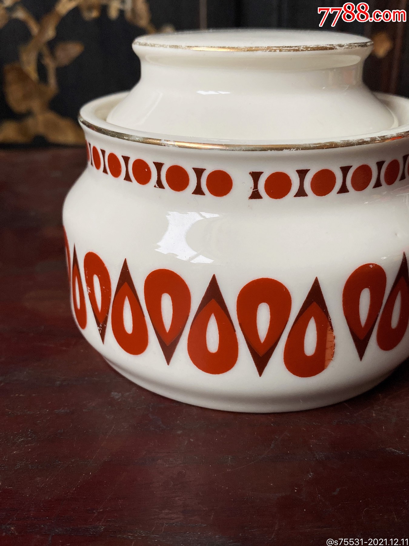 80年代博山陶瓷厂生产宝石牌复古中古vintage几何图案糖罐糖缸