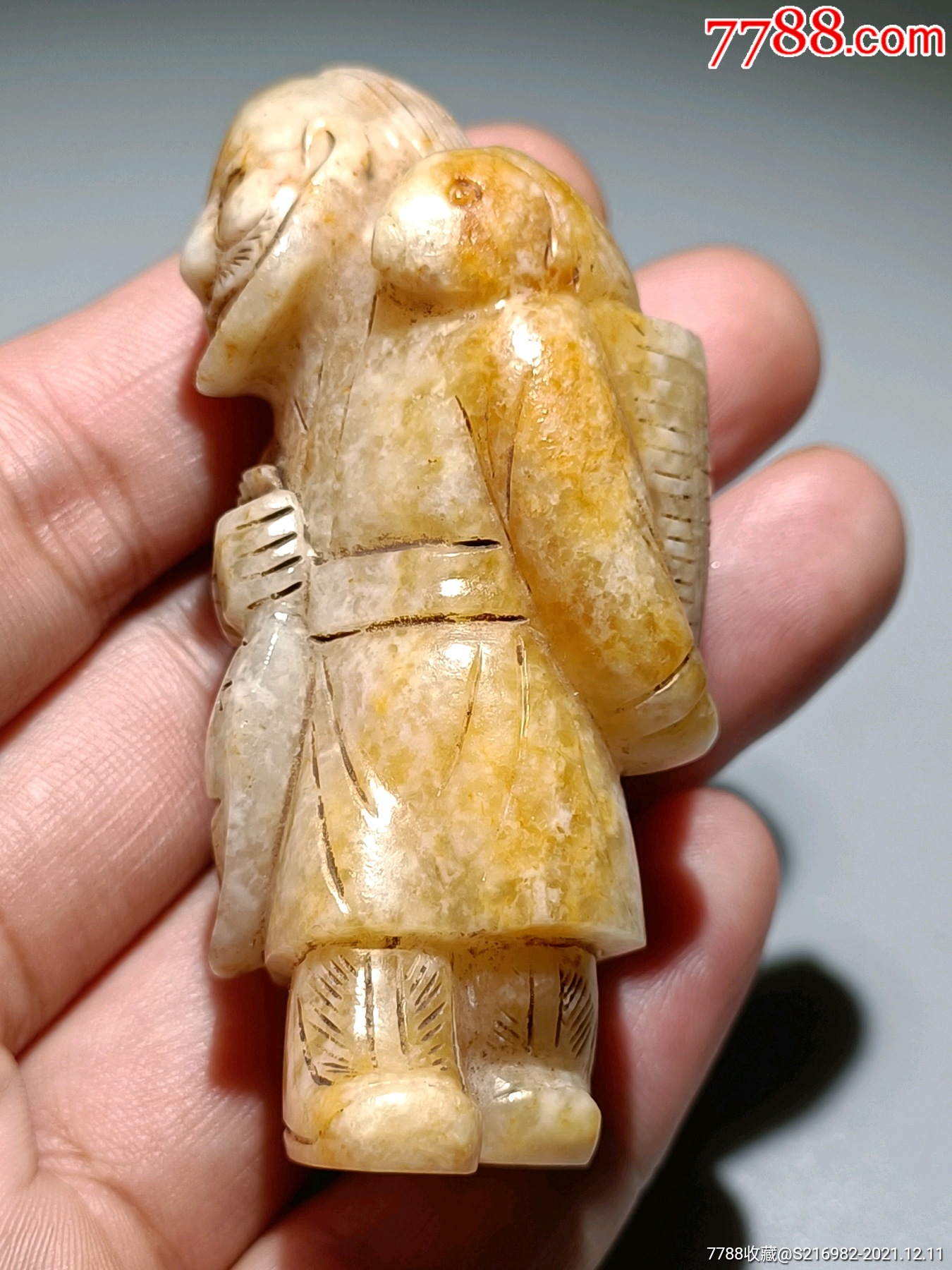 辽金时期和田青白玉籽料胡人狩猎