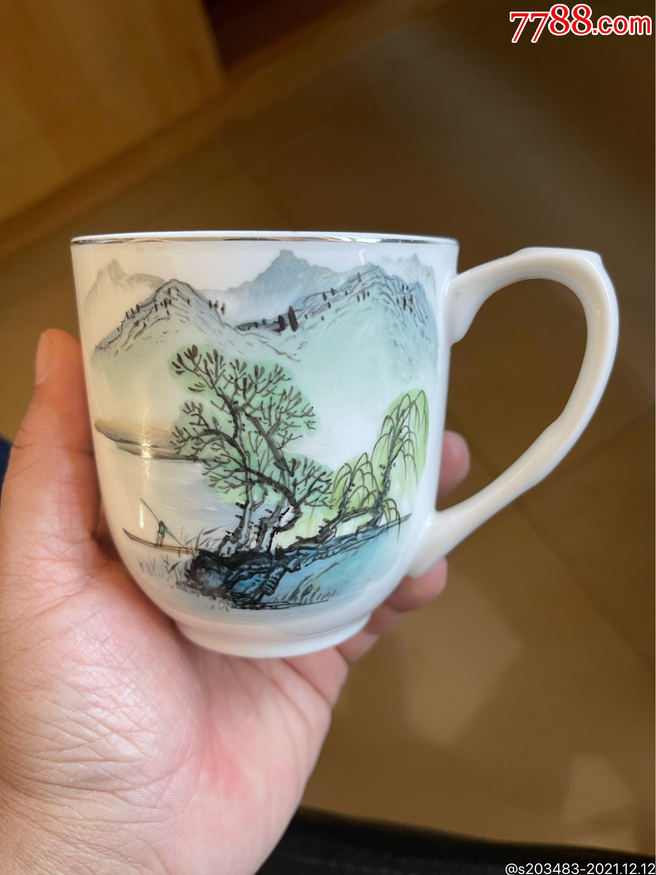 手绘山水陶瓷水杯杯子陶瓷器