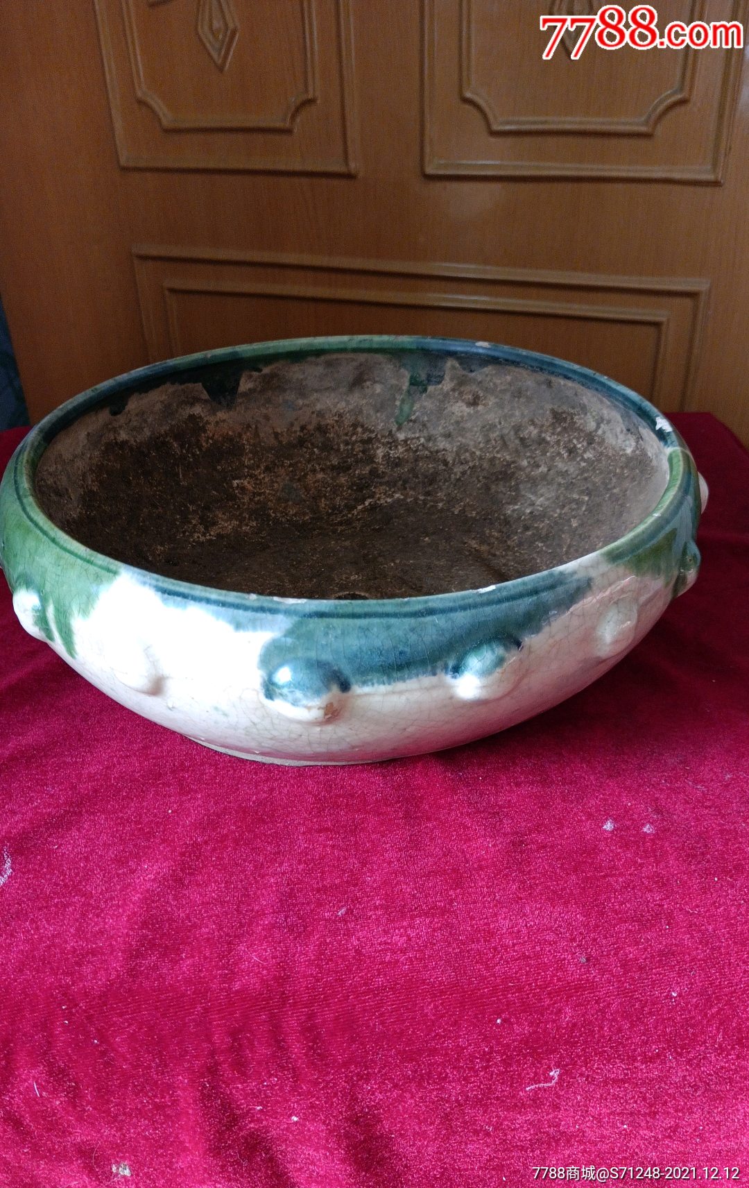 民国酱胎灰胎鼓钉文大花盆_花釉/窑变瓷_慧丰阁【7788收藏__收藏热线