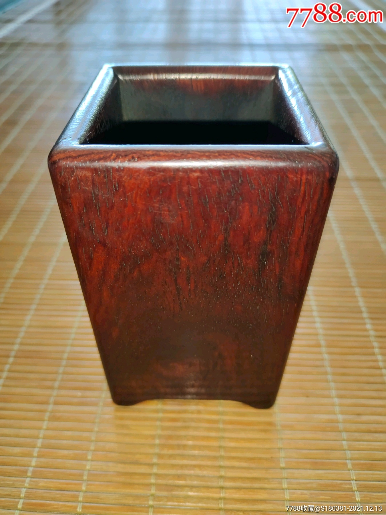 老红木缅甸花梨木素面方形文房笔筒木质实木笔筒摆件