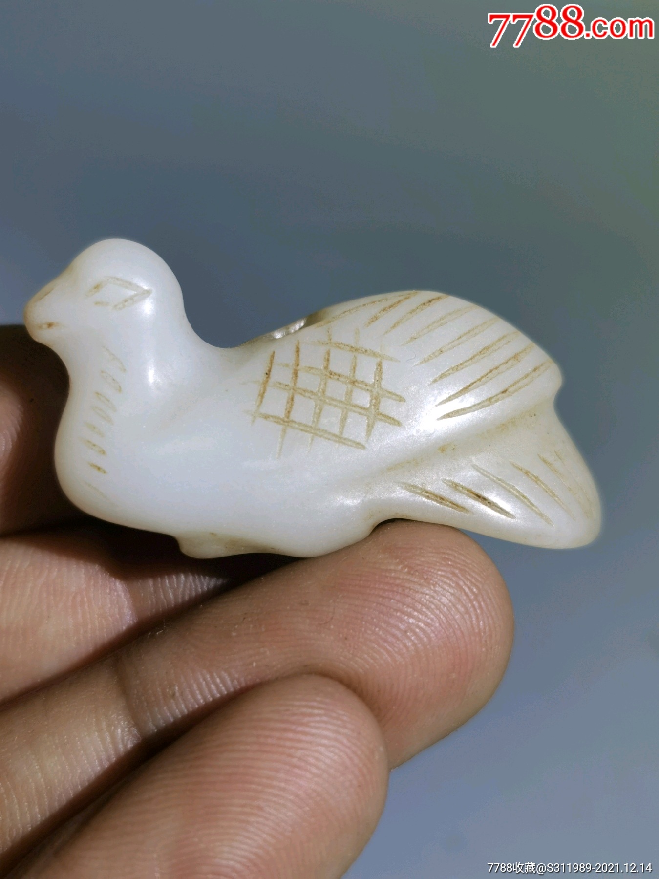 以前一线收的辽金和田白玉鸟包浆沁色入骨