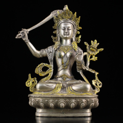  strong>旧藏西藏收纯铜鎏金鎏银藏传文书菩萨佛像一尊a101s4f 