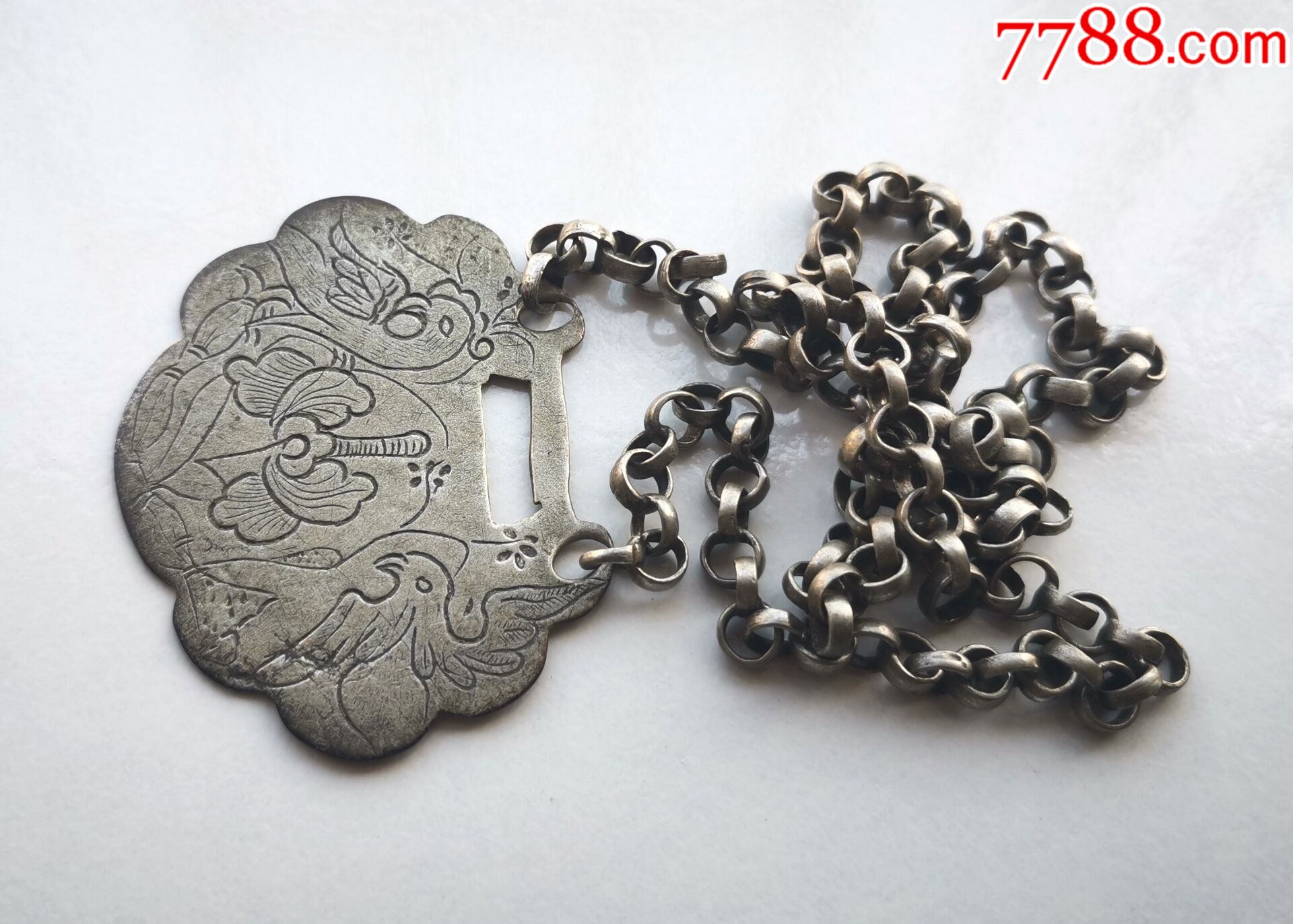 民国老银项链锁牌长命富贵银饰_银锁/银项链_配件图片_收藏价格_7788