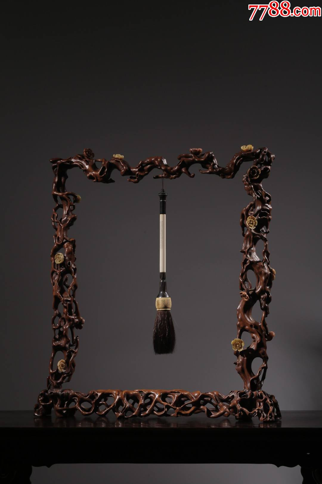 黄杨木嵌寿山石梅花文房笔架_笔架/笔搁_图片价值_收藏交易_7788小人