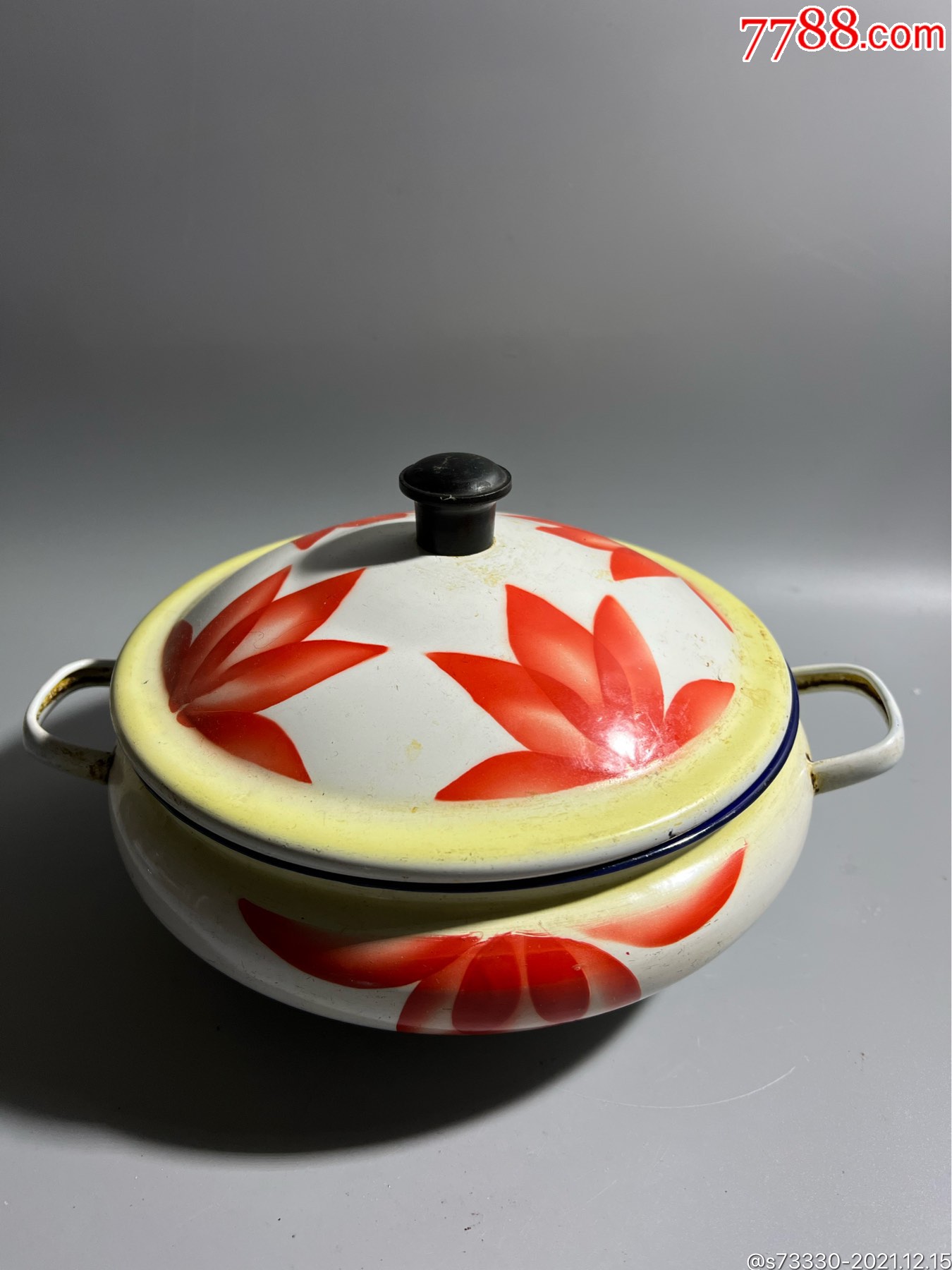 怀旧老物件80年代红叶搪瓷双耳盆一只