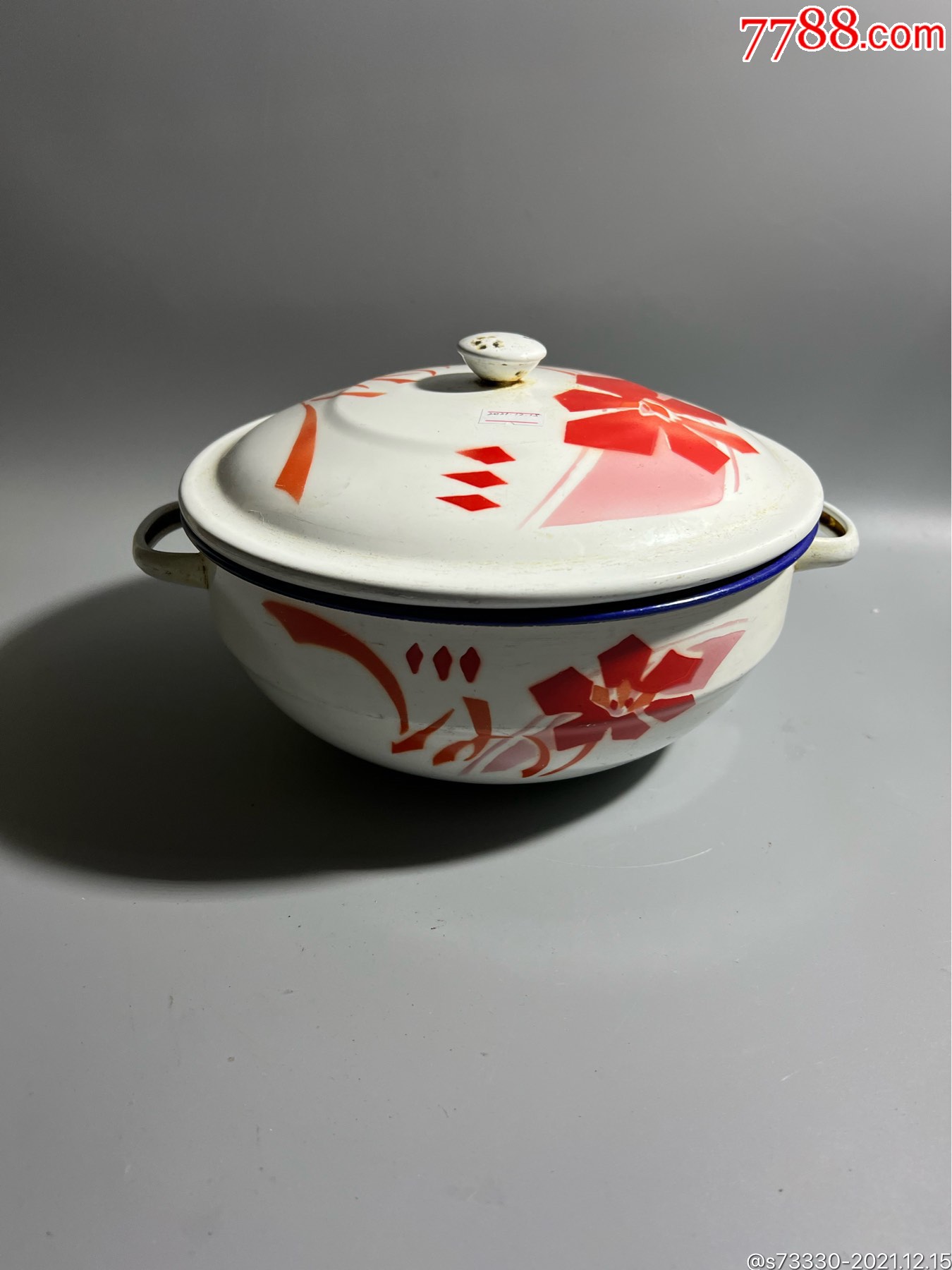 怀旧老物件80年代红叶搪瓷双耳盆一只