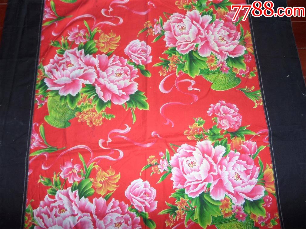 老褥面780年代纯棉斜纹老花布花篮图案785