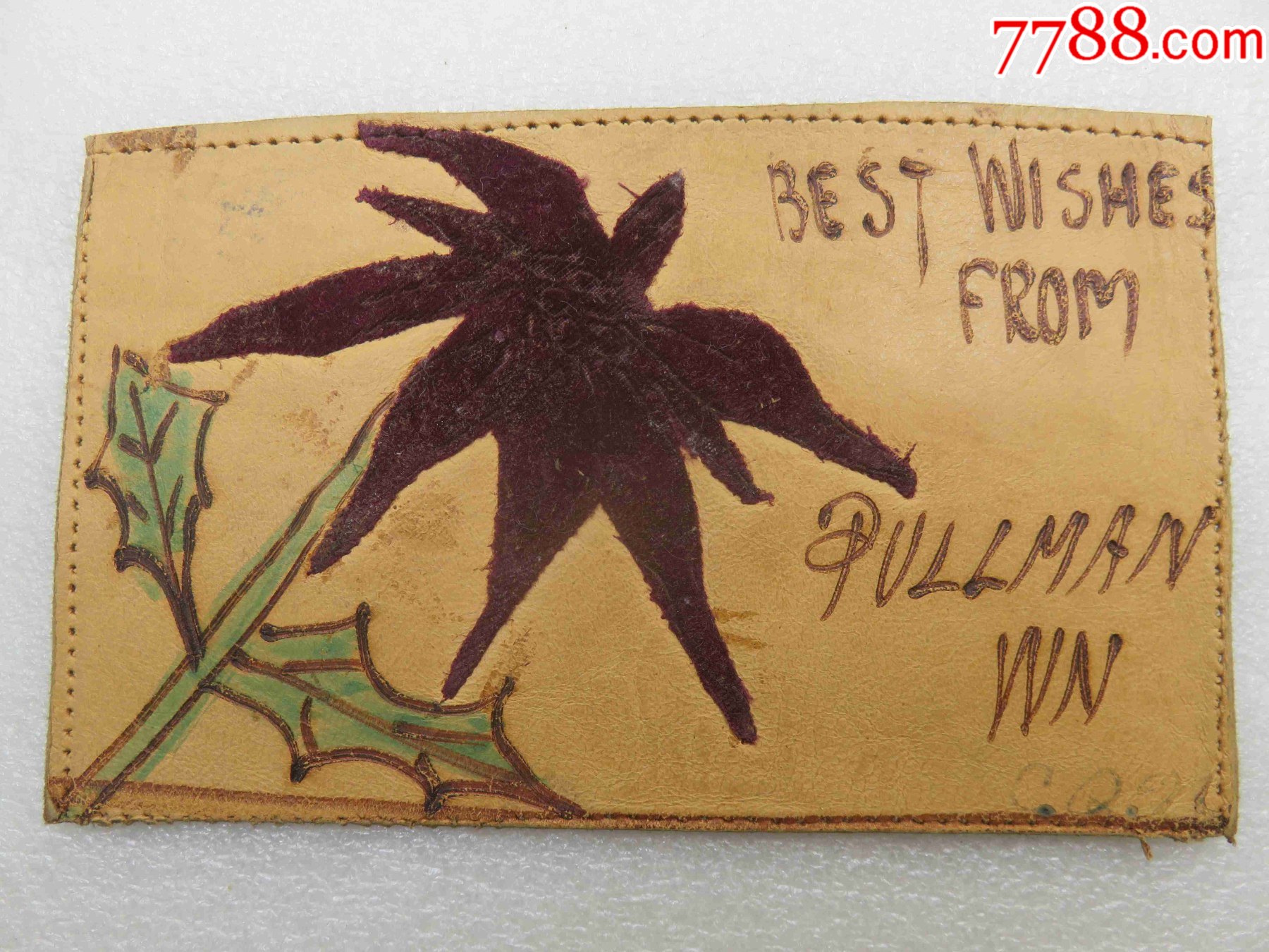 24221907年美国枫叶图贴邮票实寄牛皮明信片