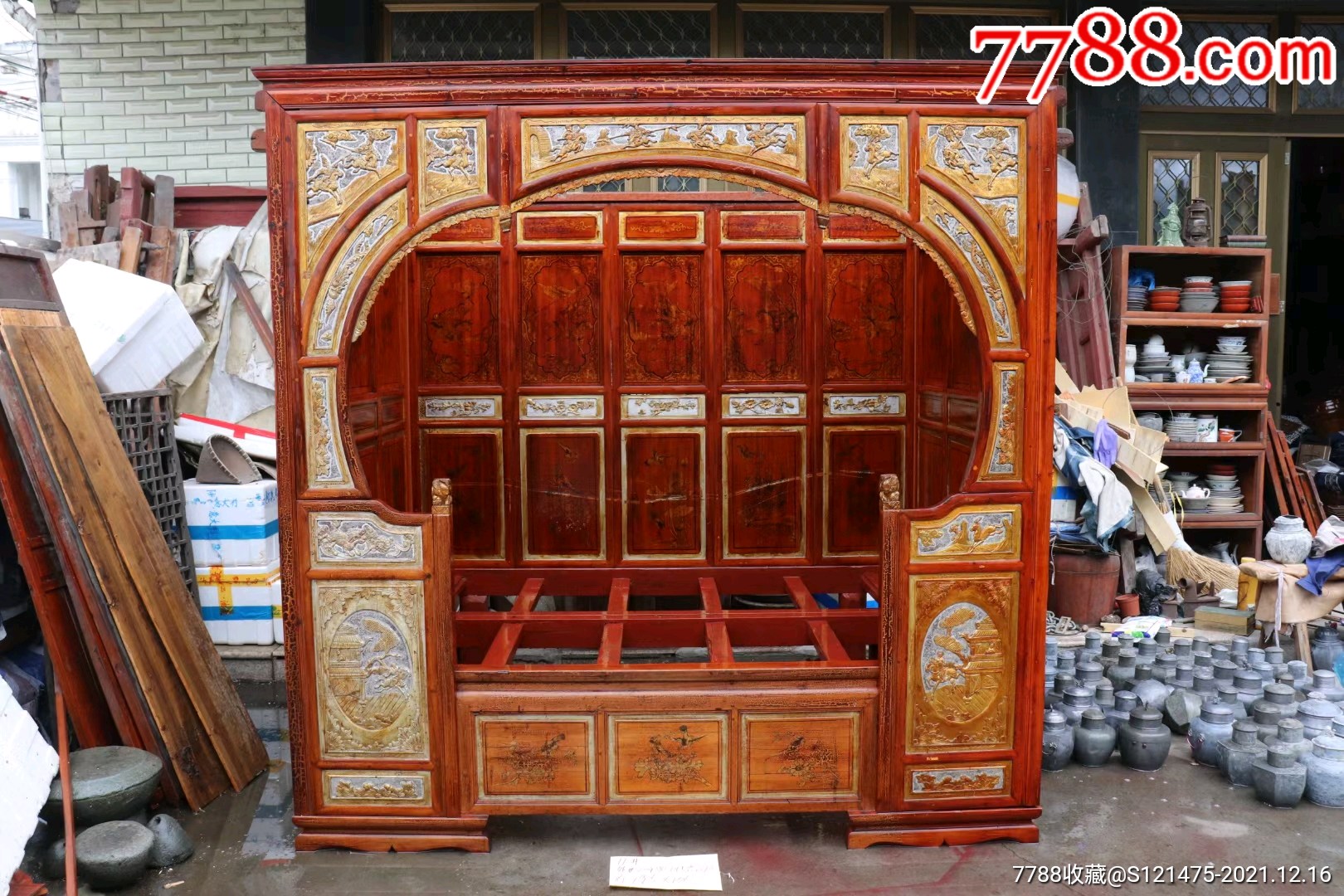 民俗老物件老家具老木雕老床架子床全品结实特价1280元运费自理_价格