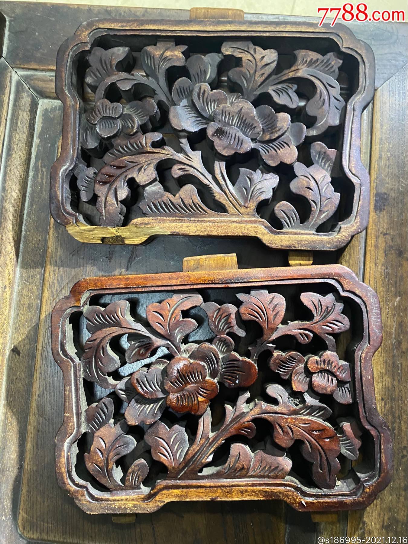 一对晚清民国缠枝花卉楠木雕花一对相当漂亮_木雕摆件_图片价格_收藏