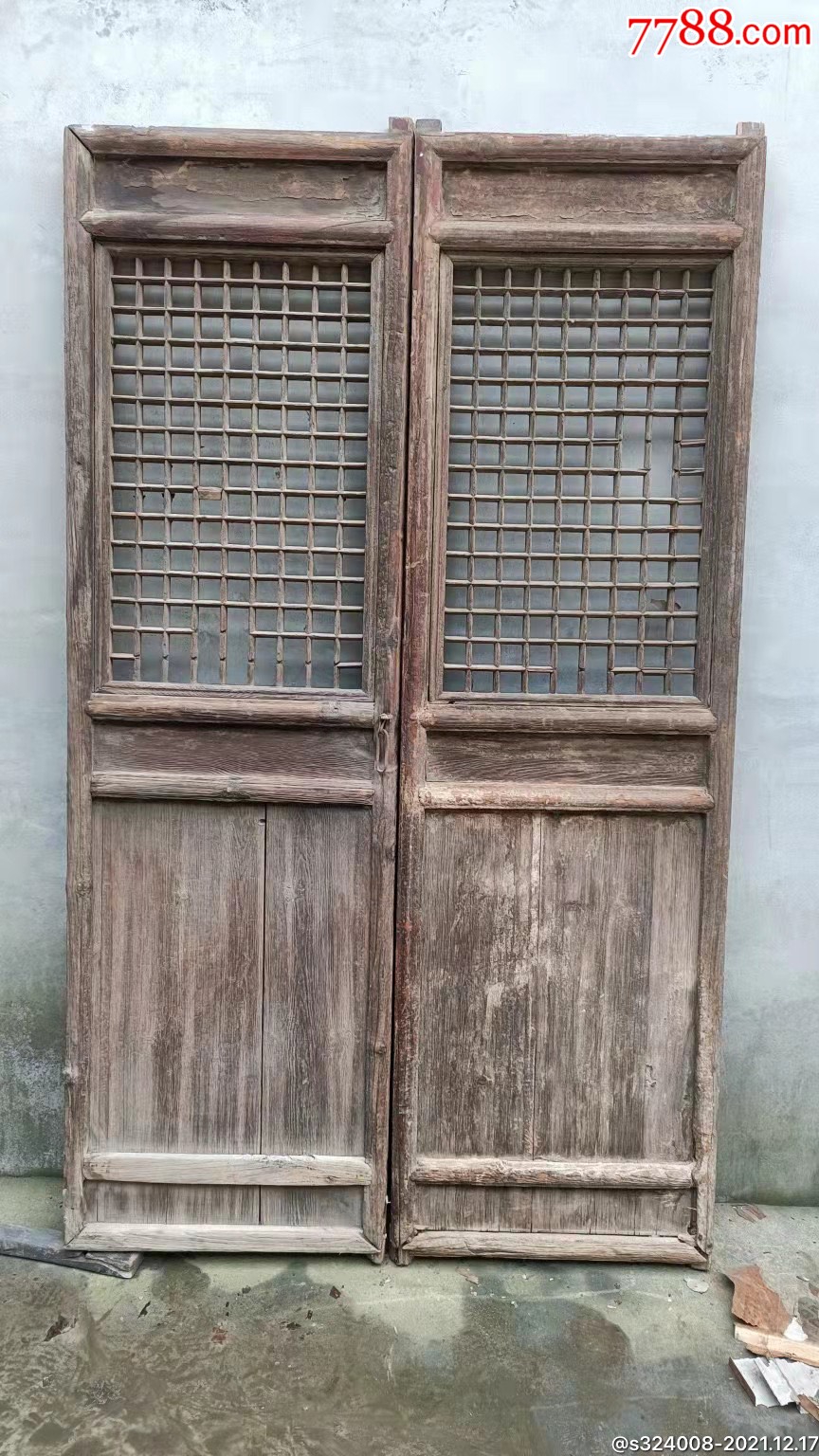 清代格栅门一对完整牢固正常使用