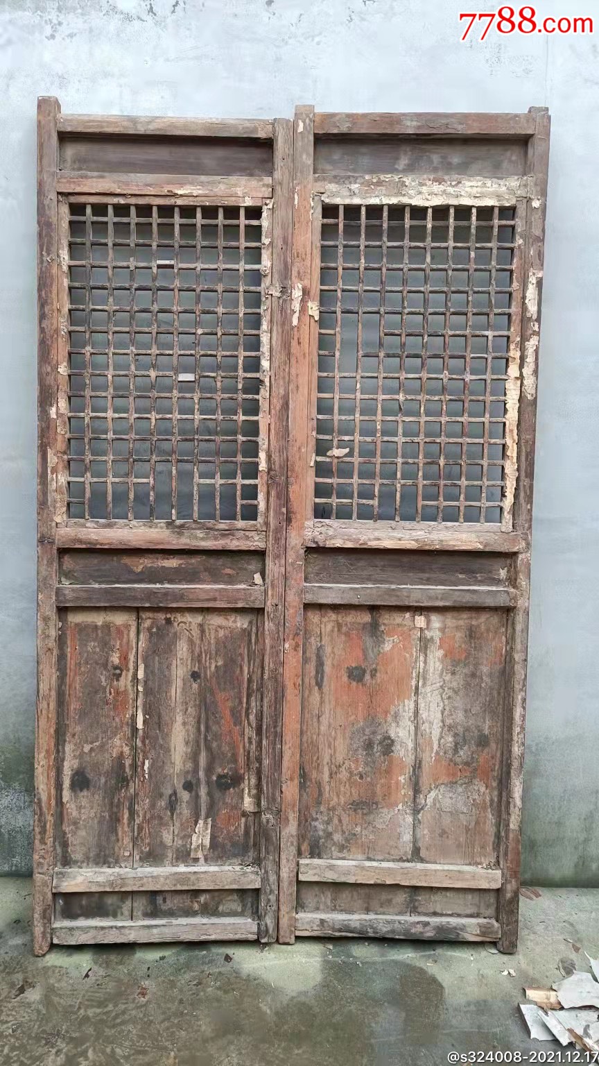 清代格栅门一对完整牢固正常使用