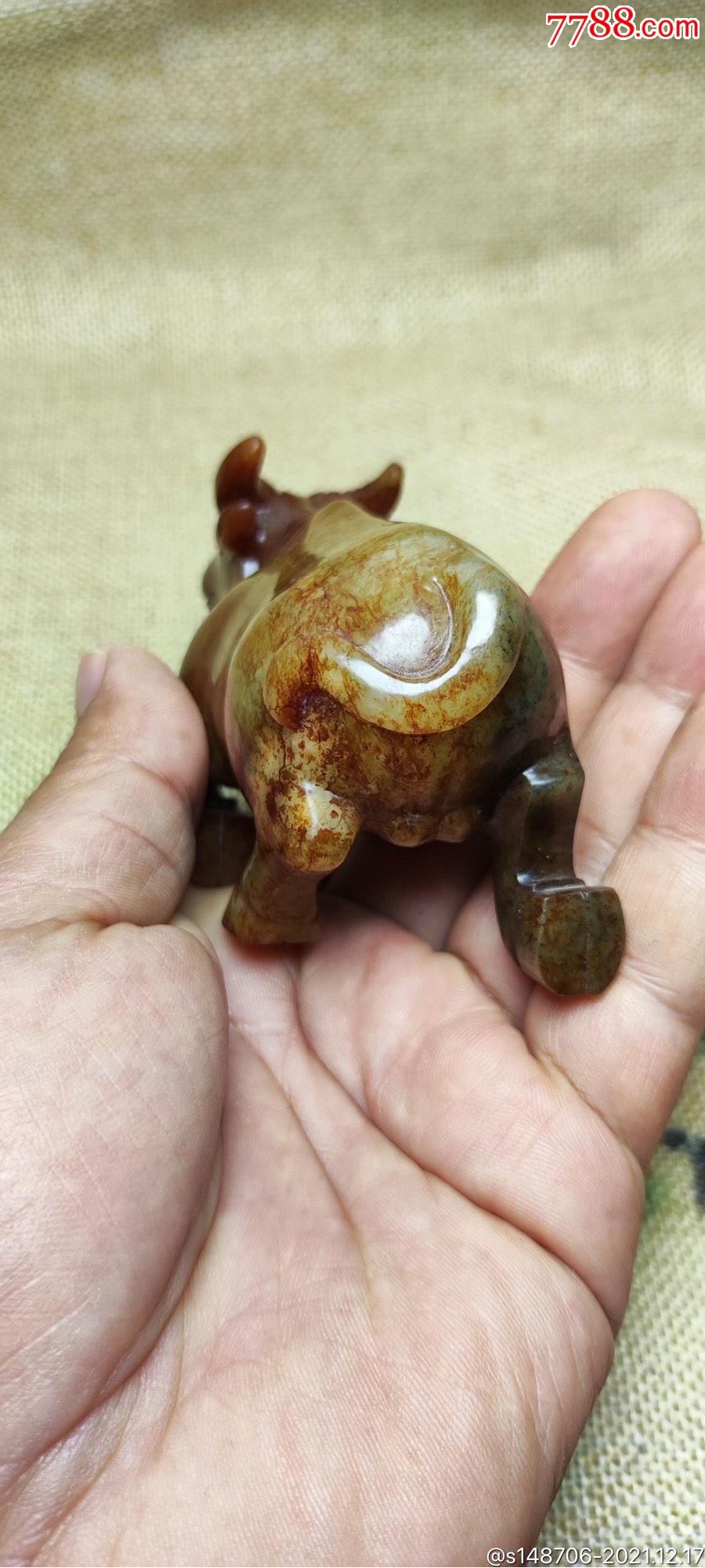 旧藏和田青花籽料玉牛小摆件_和田玉_图片收藏_回收价格_7788老照片