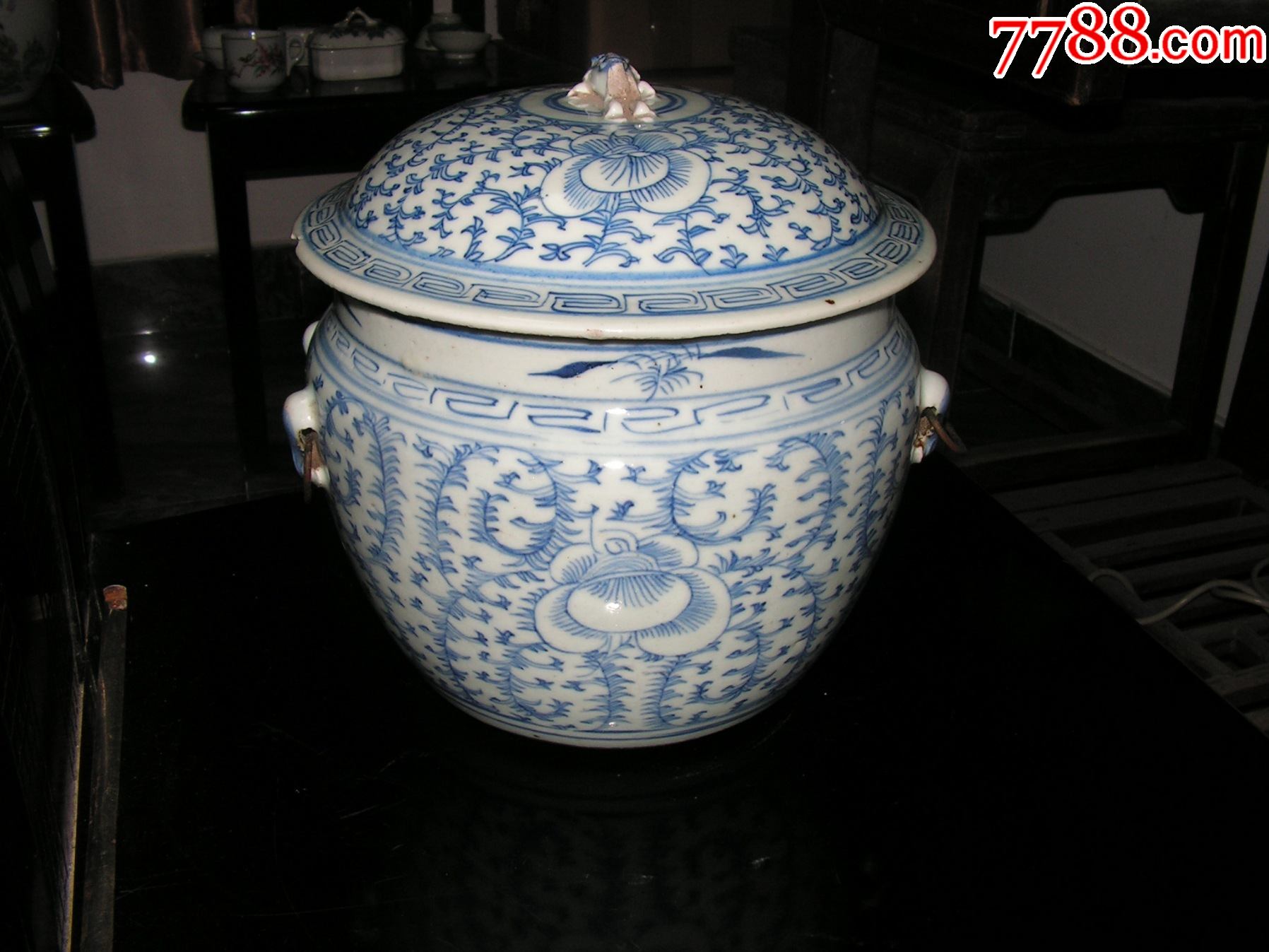 细路大口径185cm嘉庆青花缠枝莲纹罐