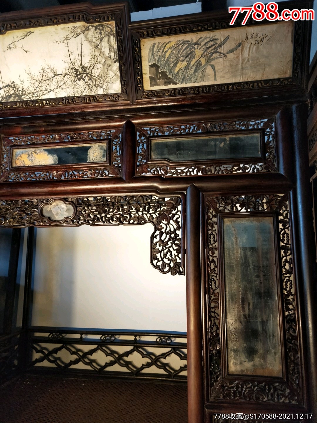 清末民初上海老红木架子床一张前红后榉架子床一张保存完整雕刻精美