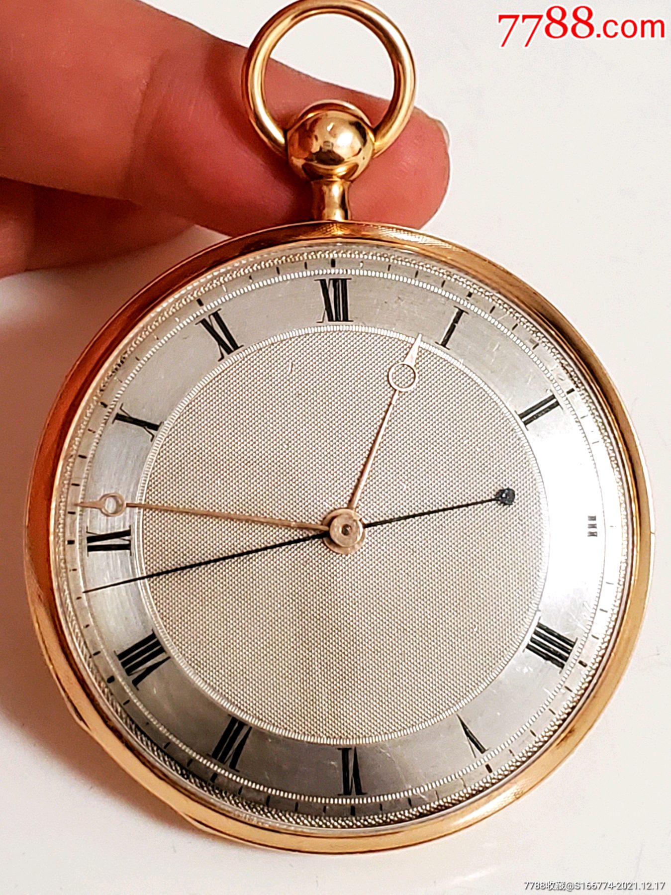 罕见1820年法国超大尺寸实金壳二问双发条盒中心跳秒怀表