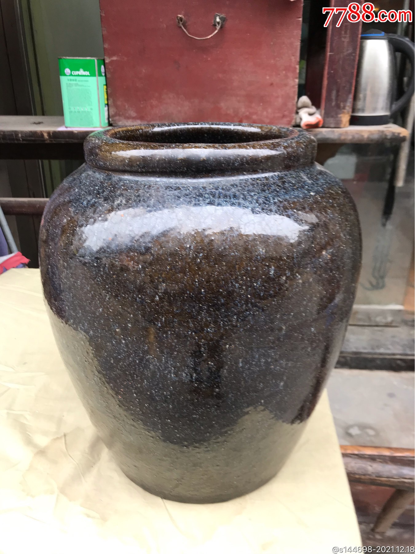 八十年代全品宜兴钧釉紫砂高40公分口径22公分小水缸可做茶叶缸