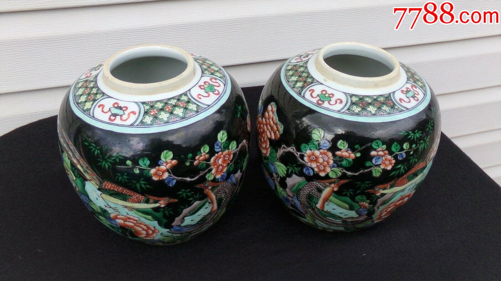 晚晴花鸟墨地花鸟五彩罐