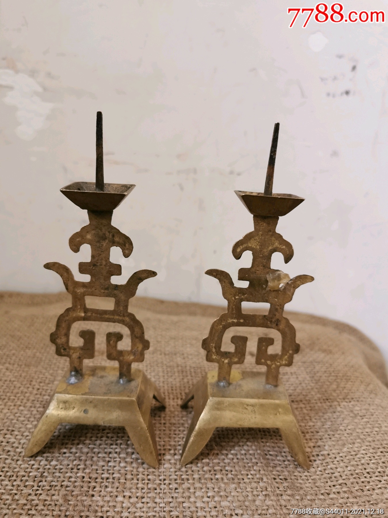 民国铜喜字烛台重150克老铜器