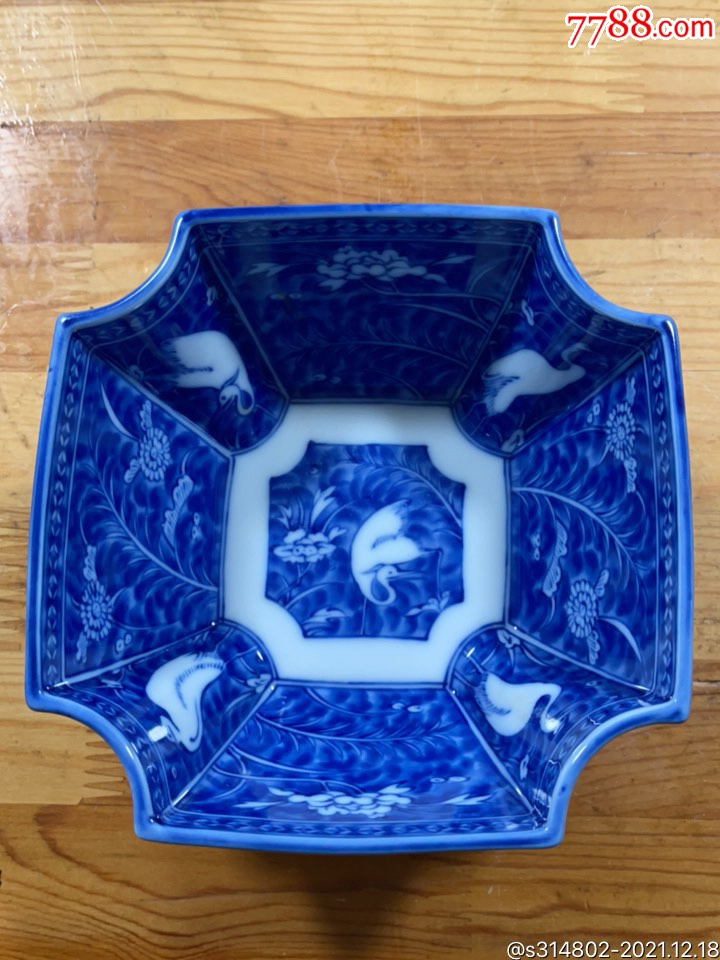 日本深川制青花白鹭手绘青花碗钵-青花瓷-7788陶瓷