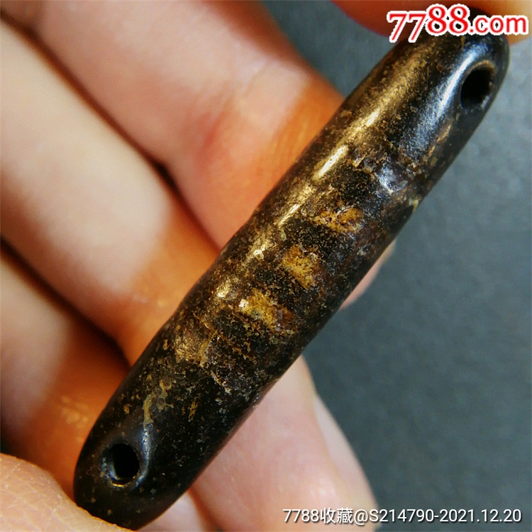 特殊两头孔藏传象雄五线玛瑙天珠朱砂爆满宝贝尺寸长453宽98毫米左