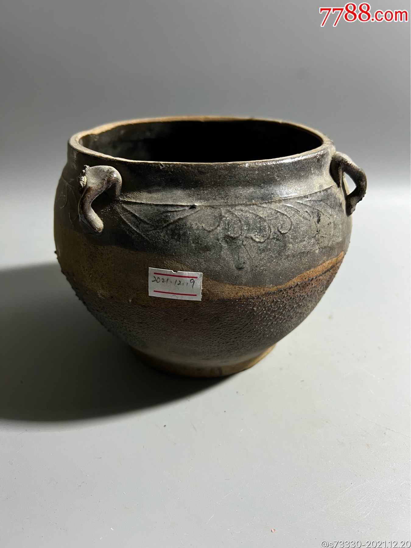 插花神器晚清酱釉陶罐一只