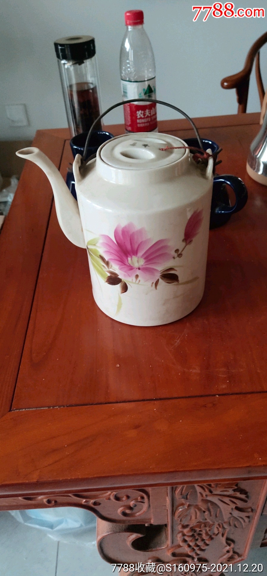 漂亮50年代和平花卉提梁壶肚子有线如图余完整